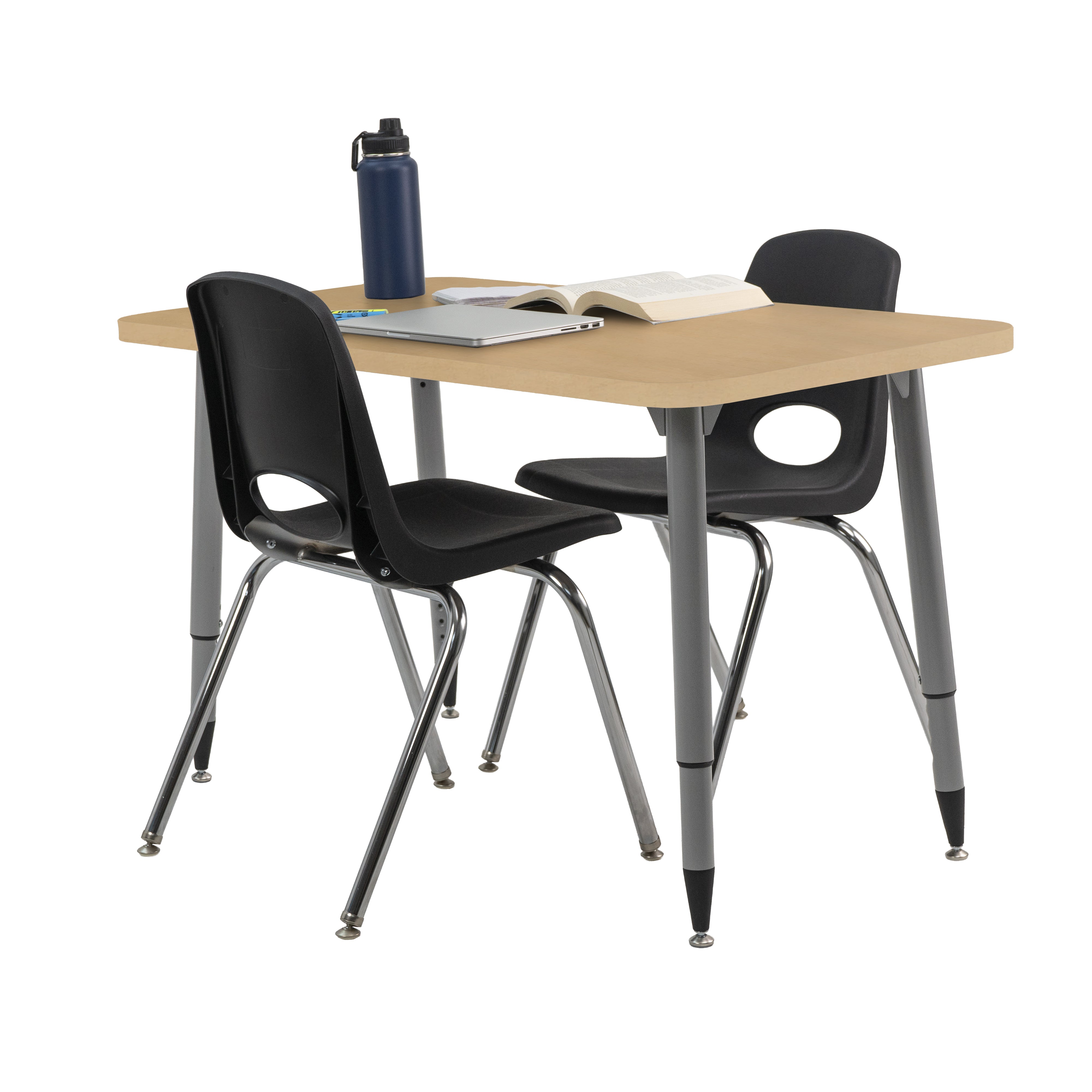Adapte 24" x 48" Rectangle Woodgrain Activity Table with Adjustable Tapered Legs - Maple Grain/Silver