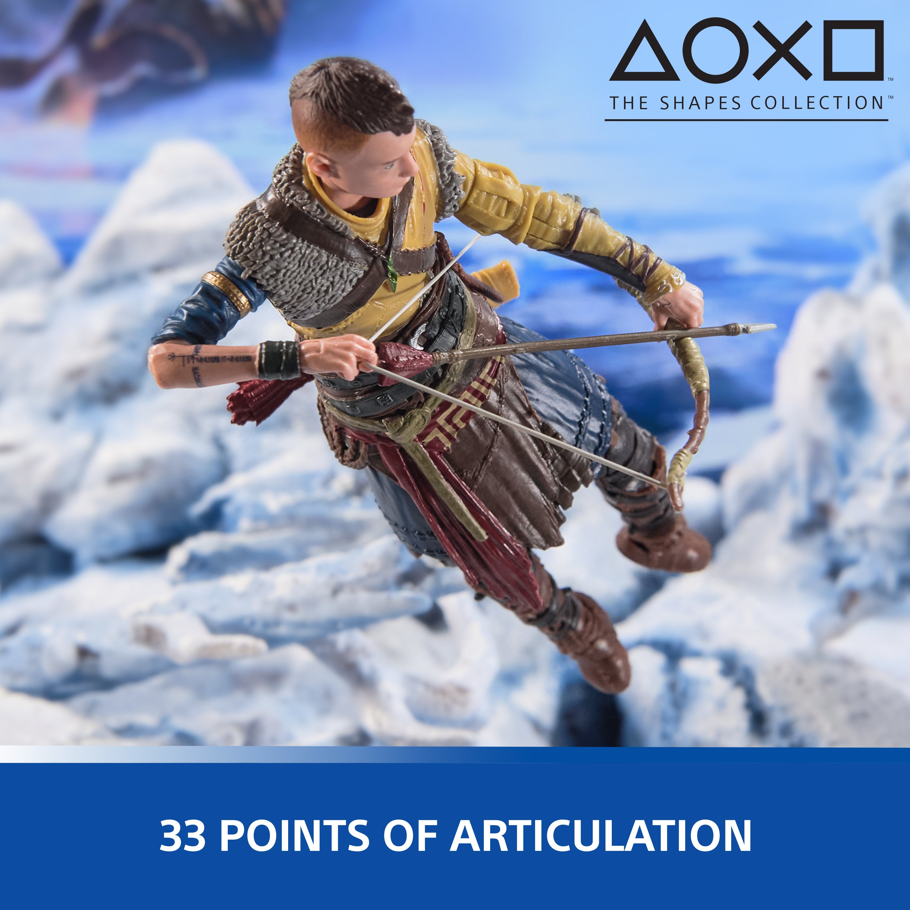 PlayStation God of War Ragnarok, 6” Atreus Action Figure with 4 Accessories, The Shapes Collection, For PS5 Fans & Collectors Ages 17+