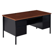 OfficeSource Raleigh 60"W Double Pedestal Steel Desk - Walnut