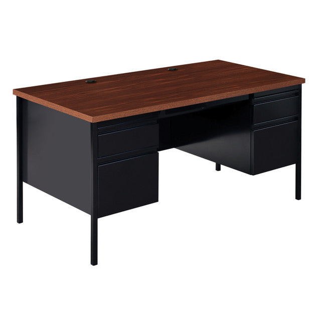 OfficeSource Raleigh 60"W Double Pedestal Steel Desk - Walnut