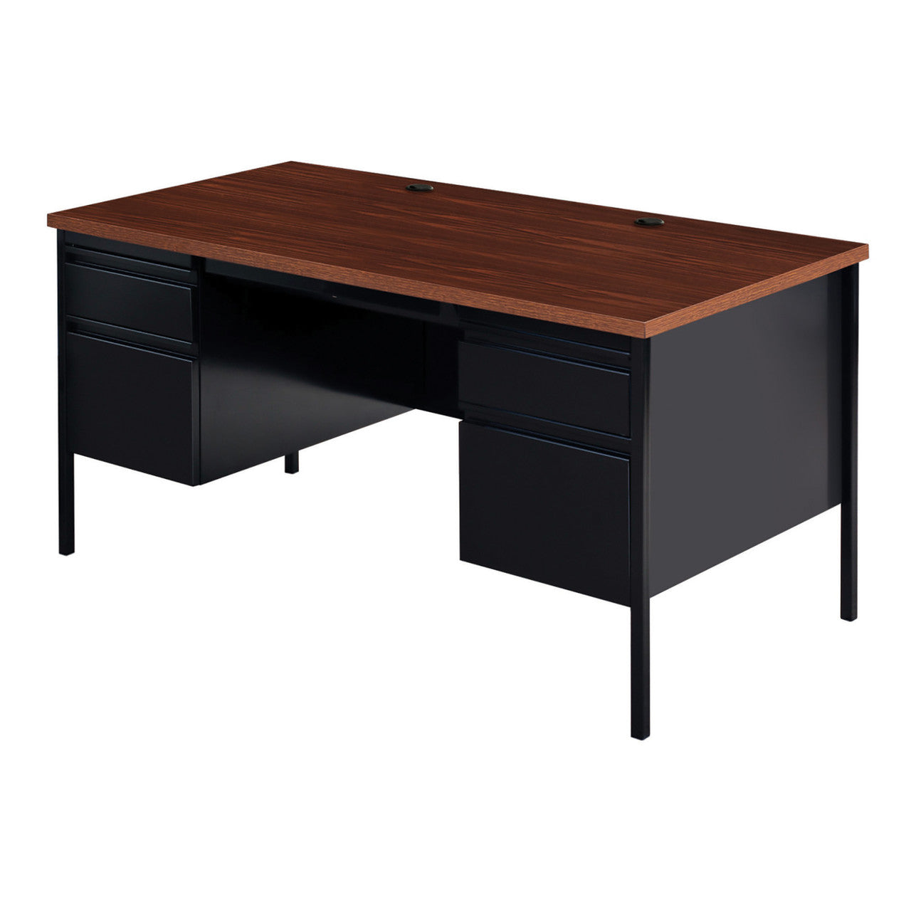 OfficeSource Raleigh 60"W Double Pedestal Steel Desk - Walnut