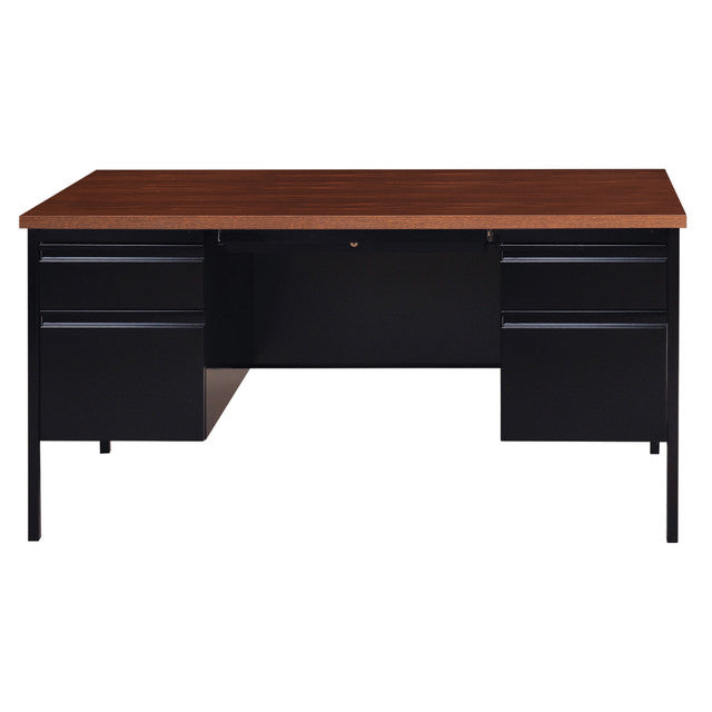 OfficeSource Raleigh 60"W Double Pedestal Steel Desk - Walnut