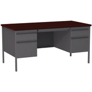 OfficeSource Raleigh 60"W Double Pedestal Steel Desk - Mahogany