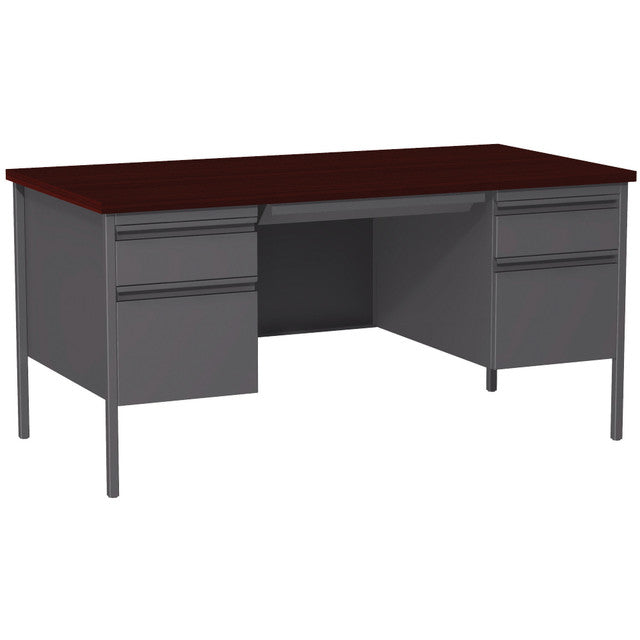 OfficeSource Raleigh 60"W Double Pedestal Steel Desk - Mahogany