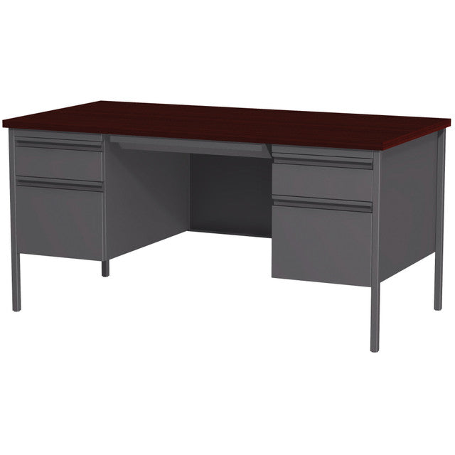 OfficeSource Raleigh 60"W Double Pedestal Steel Desk - Mahogany