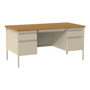 OfficeSource Raleigh 60"W Double Pedestal Steel Desk - Oak