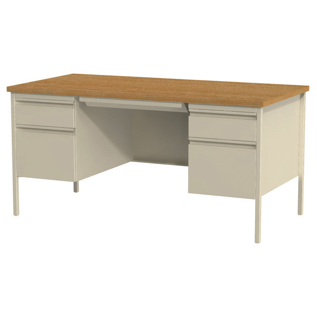 OfficeSource Raleigh 60"W Double Pedestal Steel Desk - Oak