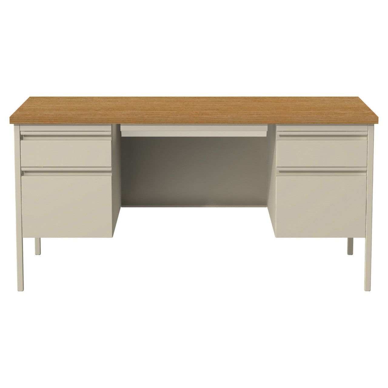 OfficeSource Raleigh 60"W Double Pedestal Steel Desk - Oak