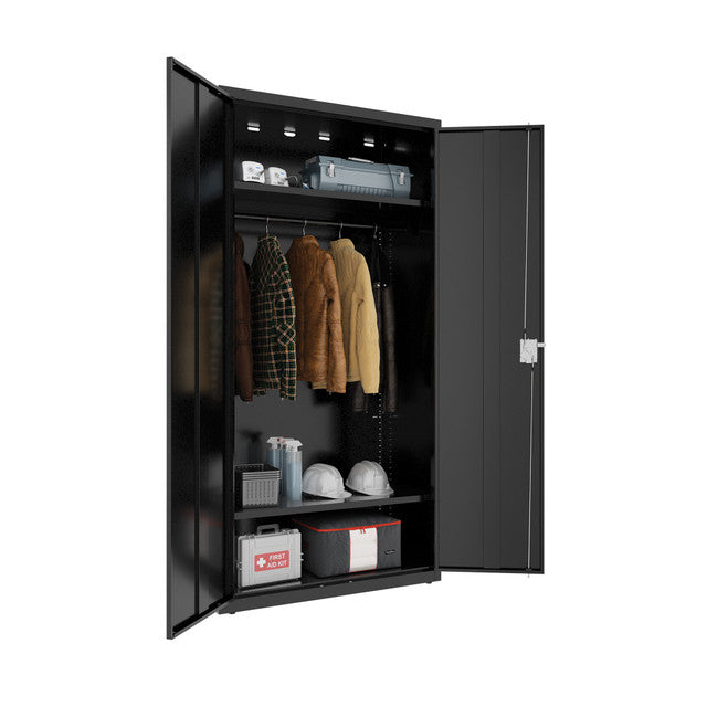 OfficeSource Steel Storage Cabinet Full Wardrobe - Black