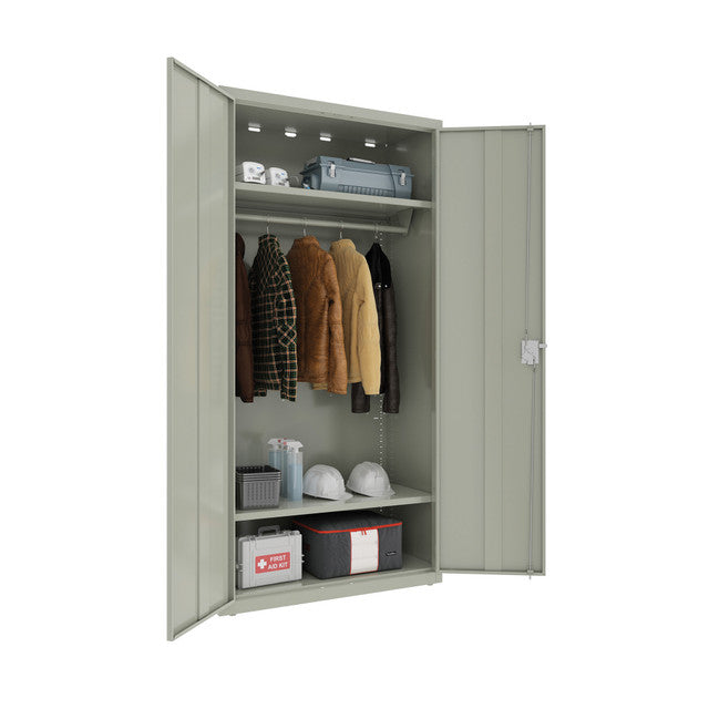 OfficeSource Steel Storage Cabinet Full Wardrobe - Light Gray