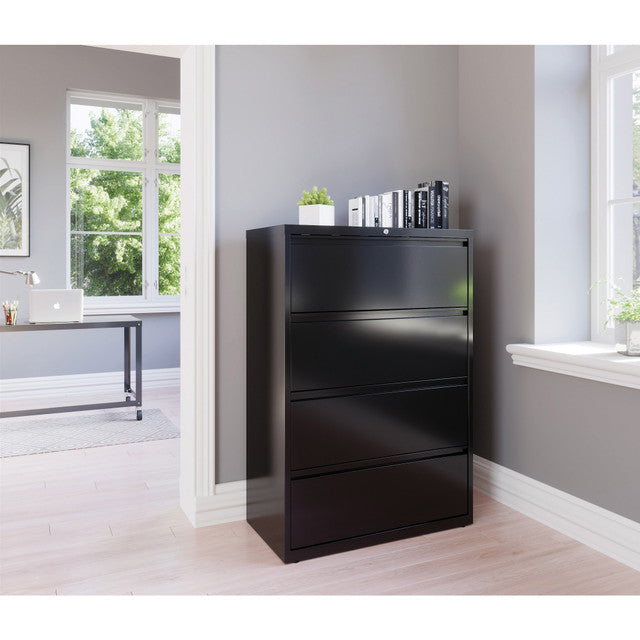 OfficeSource Steel Lateral File 4 Drawer Lateral File Cabinet, 30" Wide - Black
