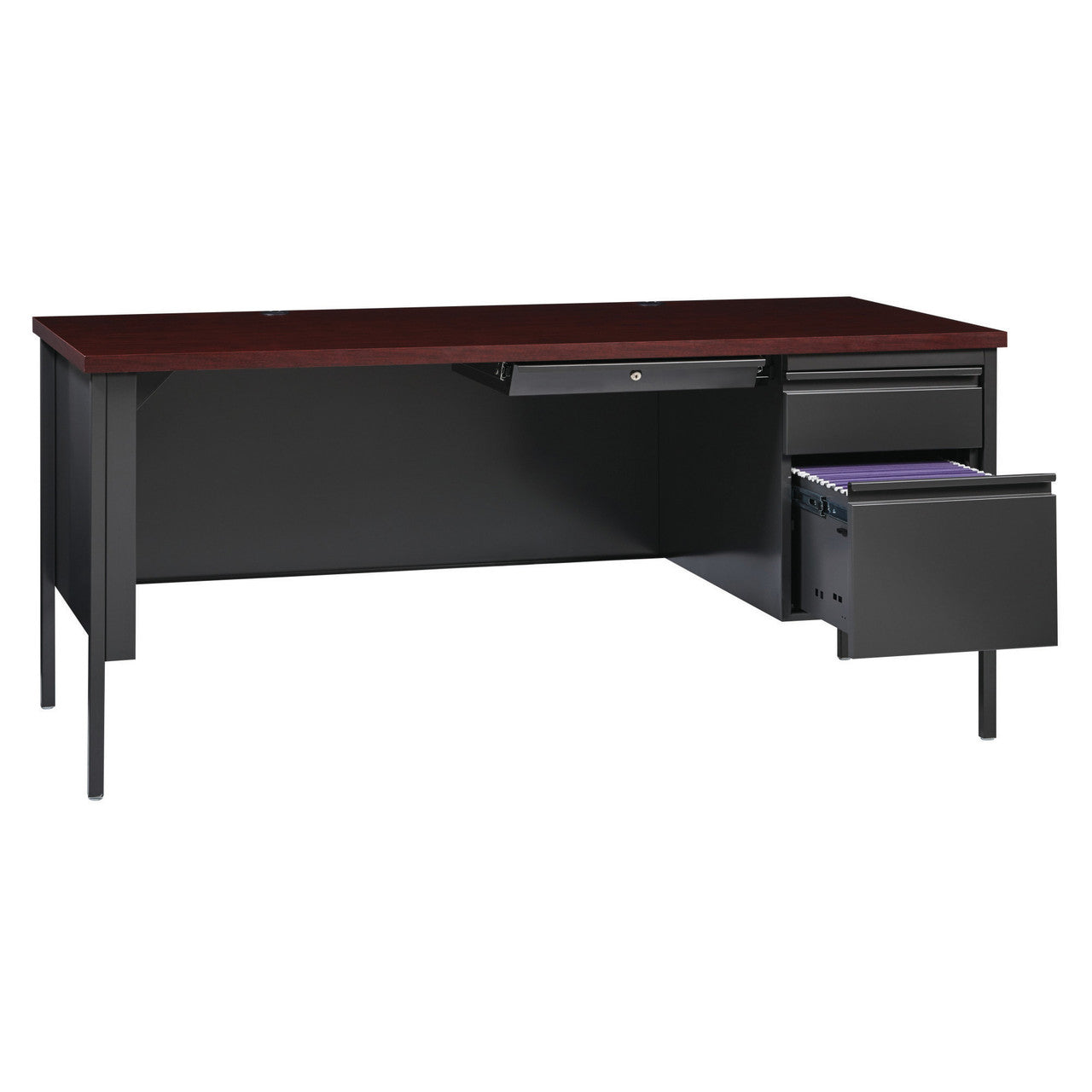 OfficeSource Raleigh 66"W Single Right Pedestal Desk - Charcoal