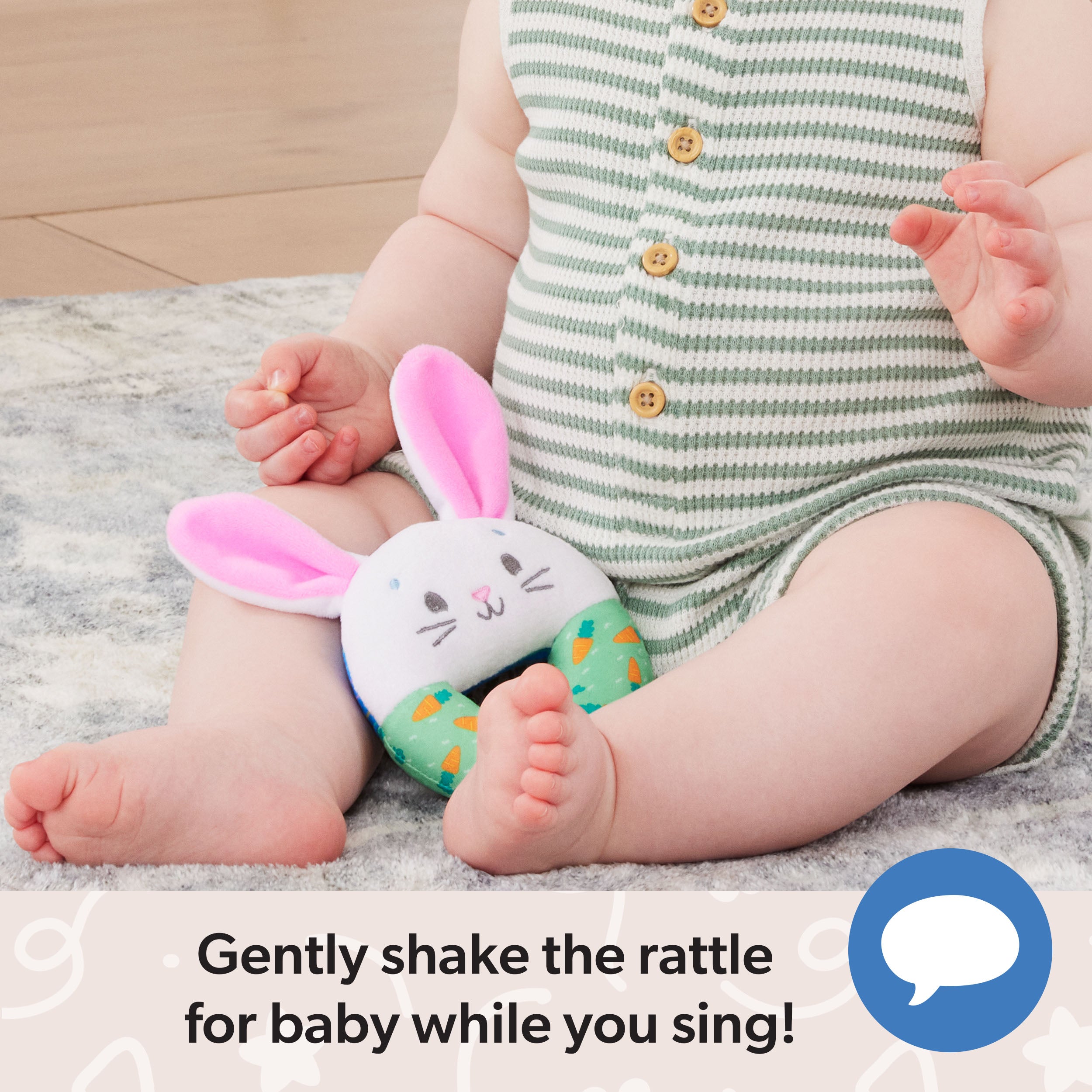 Ms. Rachel Official Hop Little Bunnies Soft Rattle Toy, Baby Teething Toys with Plush Bunny Cover, Toddler Toys for Girls & Boys for Ages 3 Months to 1+