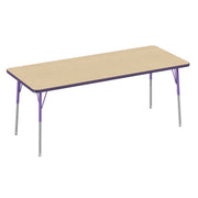 30" x 72" Rectangle T-Molding Activity Table with Adjustable Standard Swivel Glide Legs - Maple/Purple