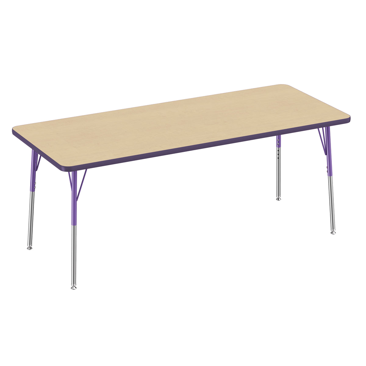 30" x 72" Rectangle T-Molding Activity Table with Adjustable Standard Swivel Glide Legs - Maple/Purple