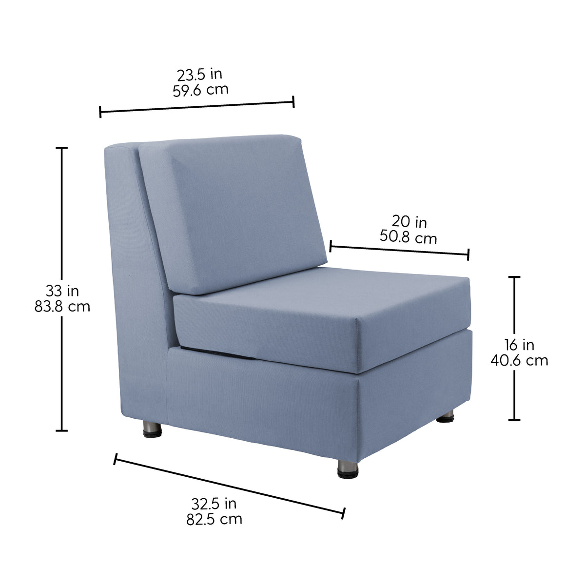 Outdoor Armless Chair with Sunbrella - Canvas Haze