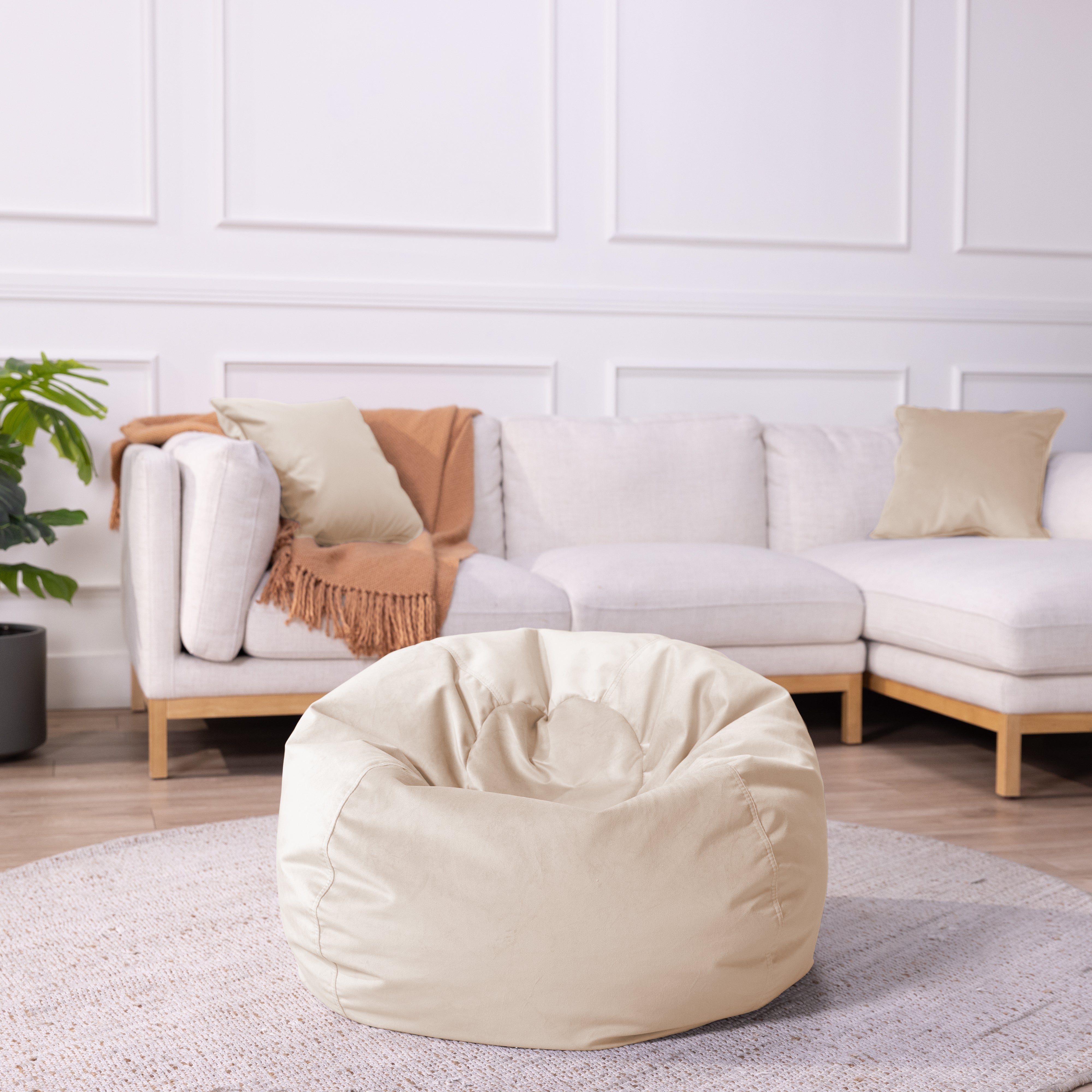 30" Round Velvety Bean Bag - Beige