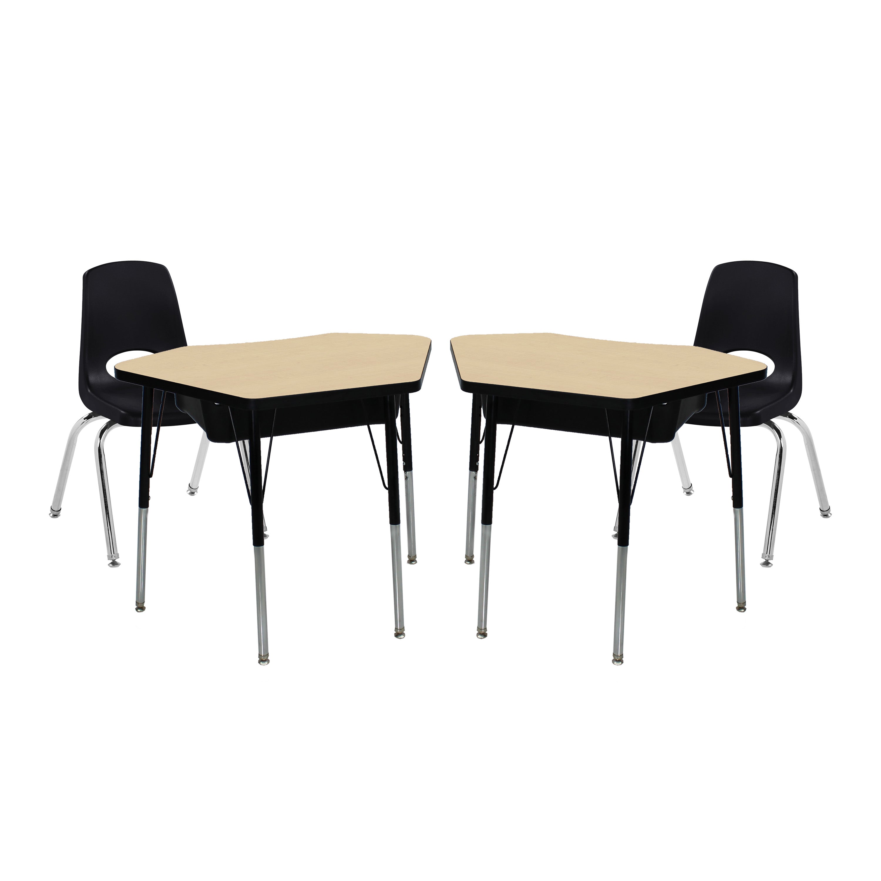 24" x 36" Petal Book Box Desk with Adjustable Standard Legs and 14" Stack Chair with Swivel Glides, 2-Piece/4-Piece Set - Maple/Black