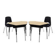 24" x 36" Petal Book Box Desk with Adjustable Standard Legs and 14" Stack Chair with Swivel Glides, 2-Piece/4-Piece Set - Maple/Black
