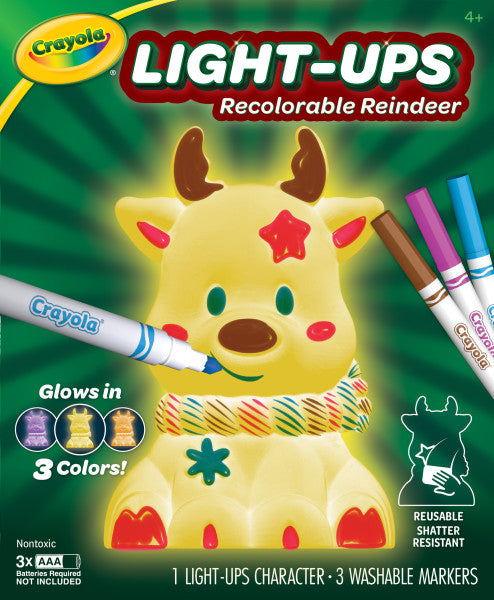 Crayola Light Ups Reindeer, Recolorable Light Up Toy for Kids, Reindeer Decor, Glow in the Dark, Holiday Gift for Kids, Ages 5+