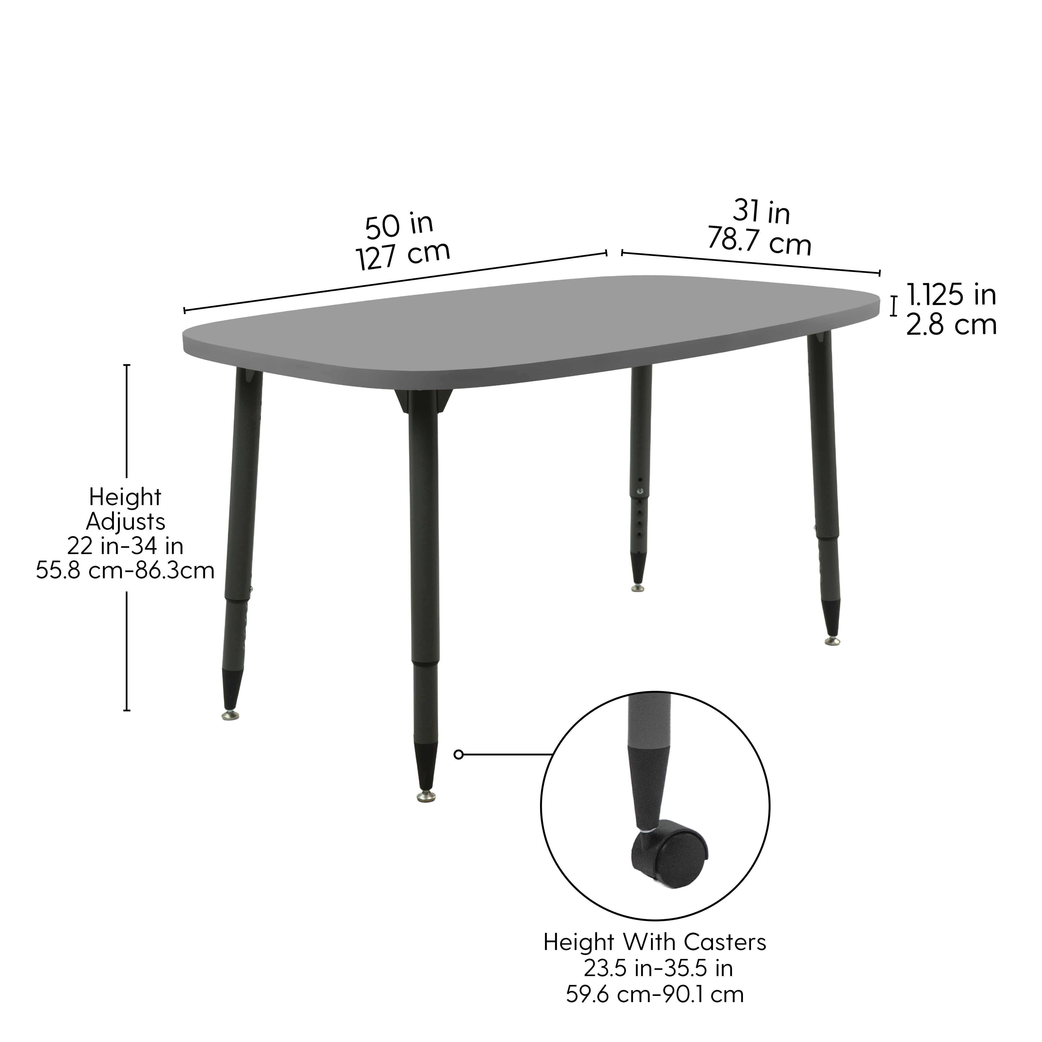 Adapte 31" x 50" Rounded Rectangle Thermofused Activity Table with Adjustable Tapered Legs - North Sea/North Sea