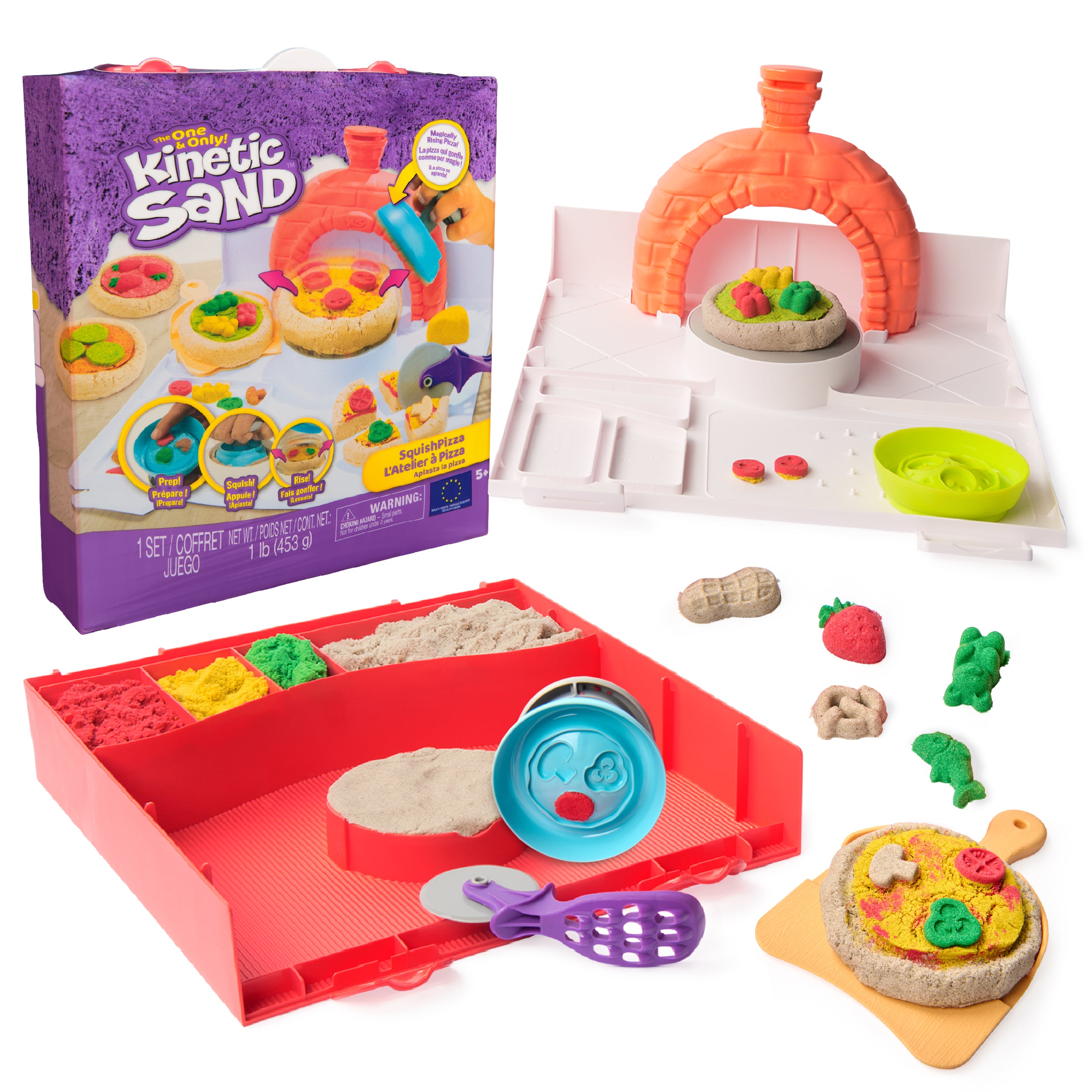 Kinetic Sand, SquishPizza Rising Pizza Oven Playset with 1lb Play Sand & 5 Tools, Play Food Arts & Crafts Kids Toys for Girls & Boys Ages 5 and up