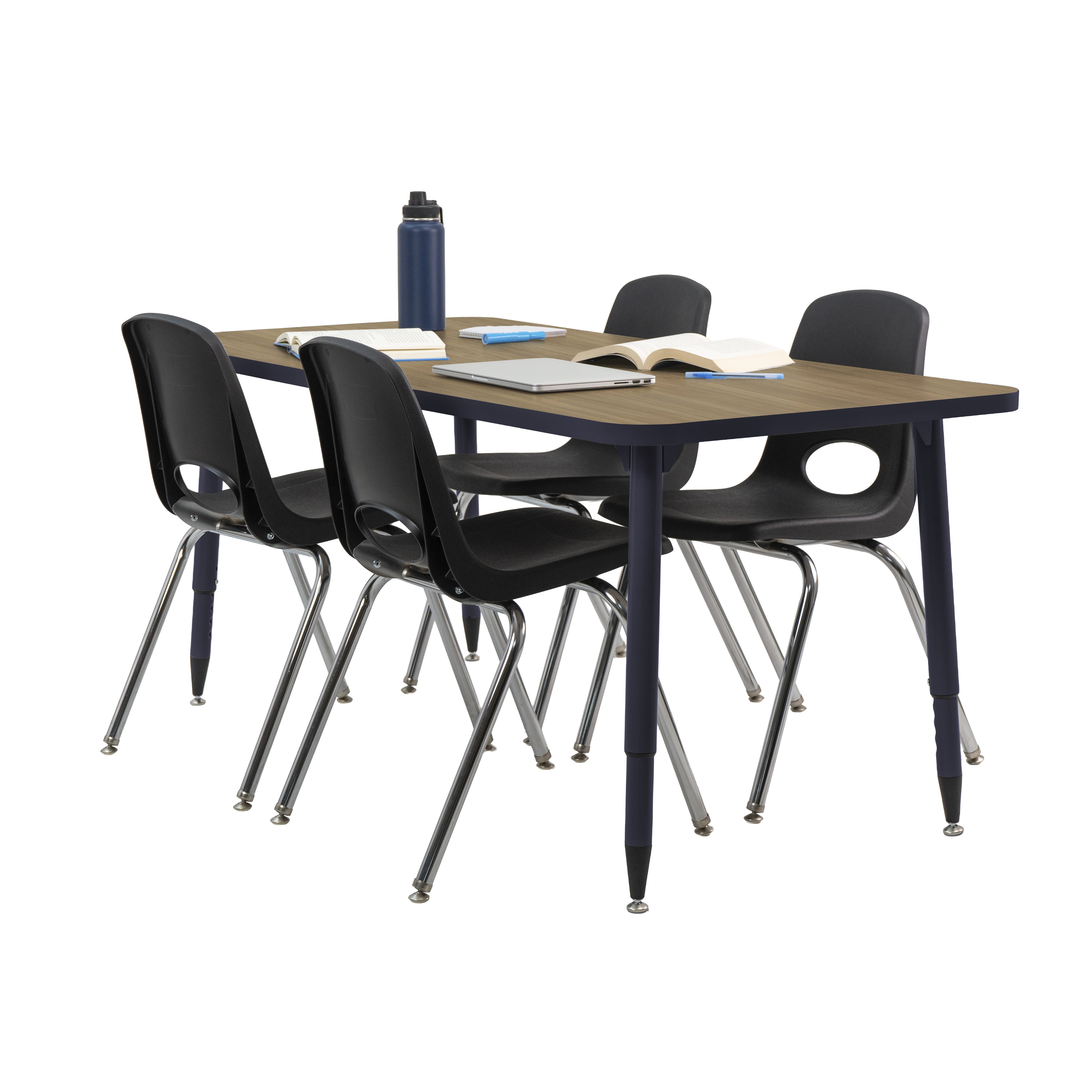 Adapte 30" x 60" Rectangle Thermofused Activity Table with Adjustable Tapered Legs - Pasadena Oak/Navy