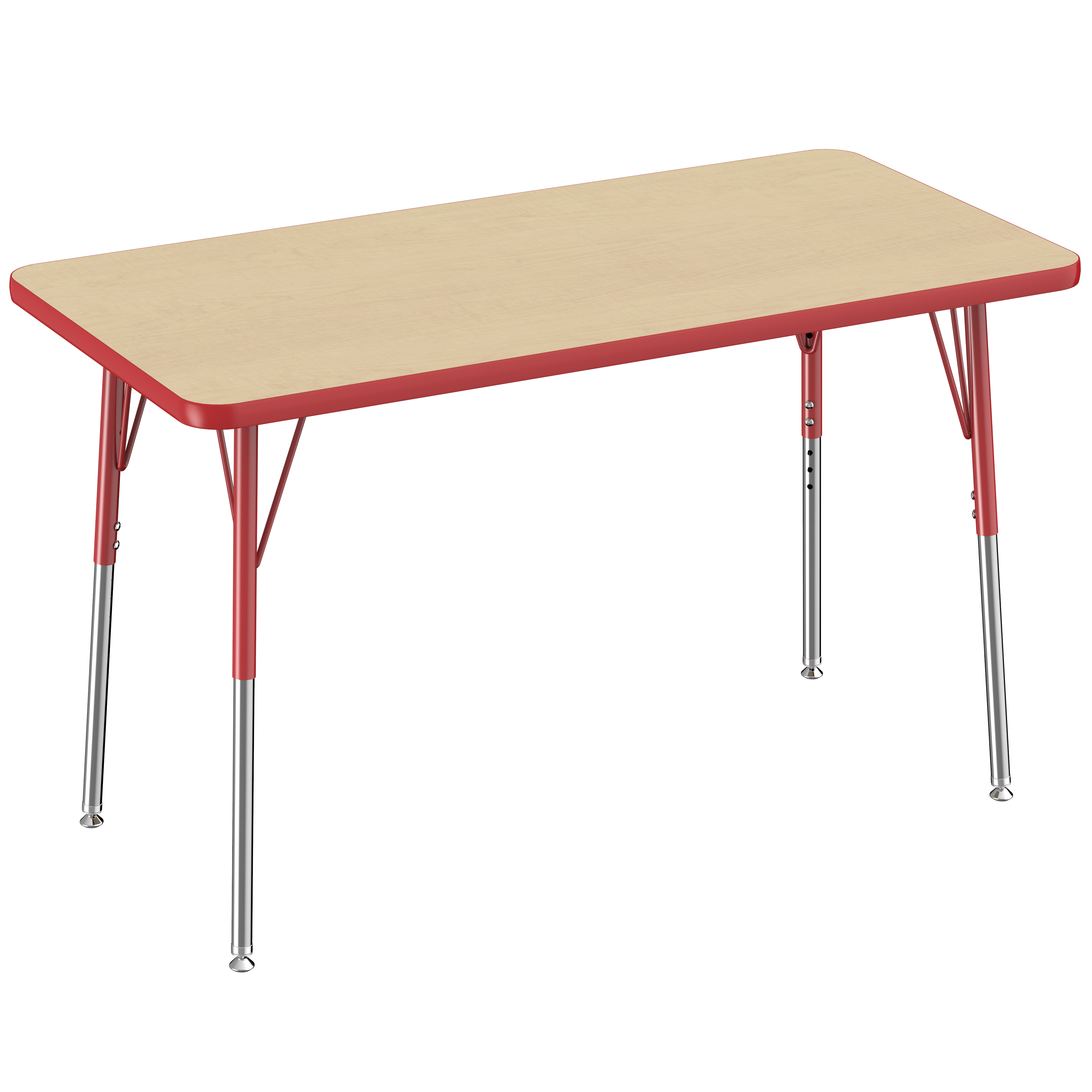 24" x 48" Rectangle T-Molding Activity Table with Adjustable Standard Swivel Glide Legs - Maple/Red