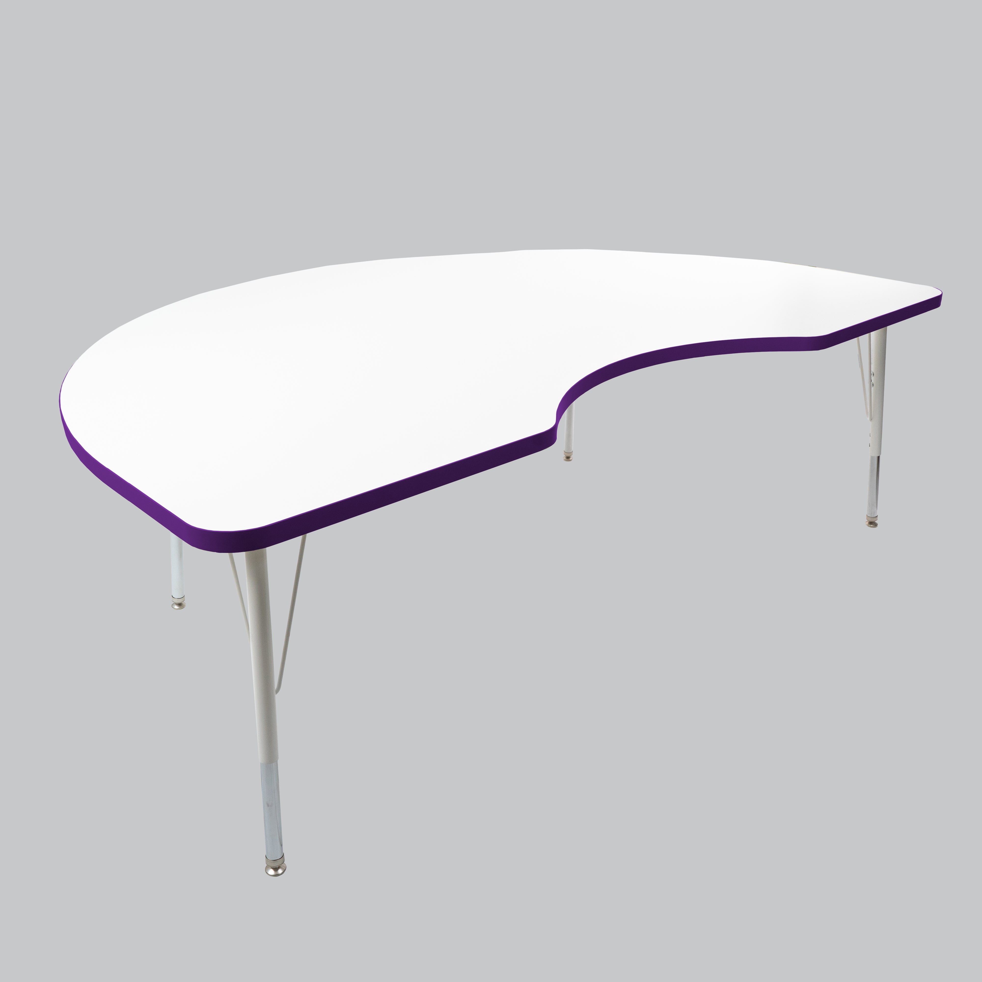 48" x 72" Kidney Thermofused Activity Table with Adjustable Standard Swivel Glide Legs - White/Eggplant/White