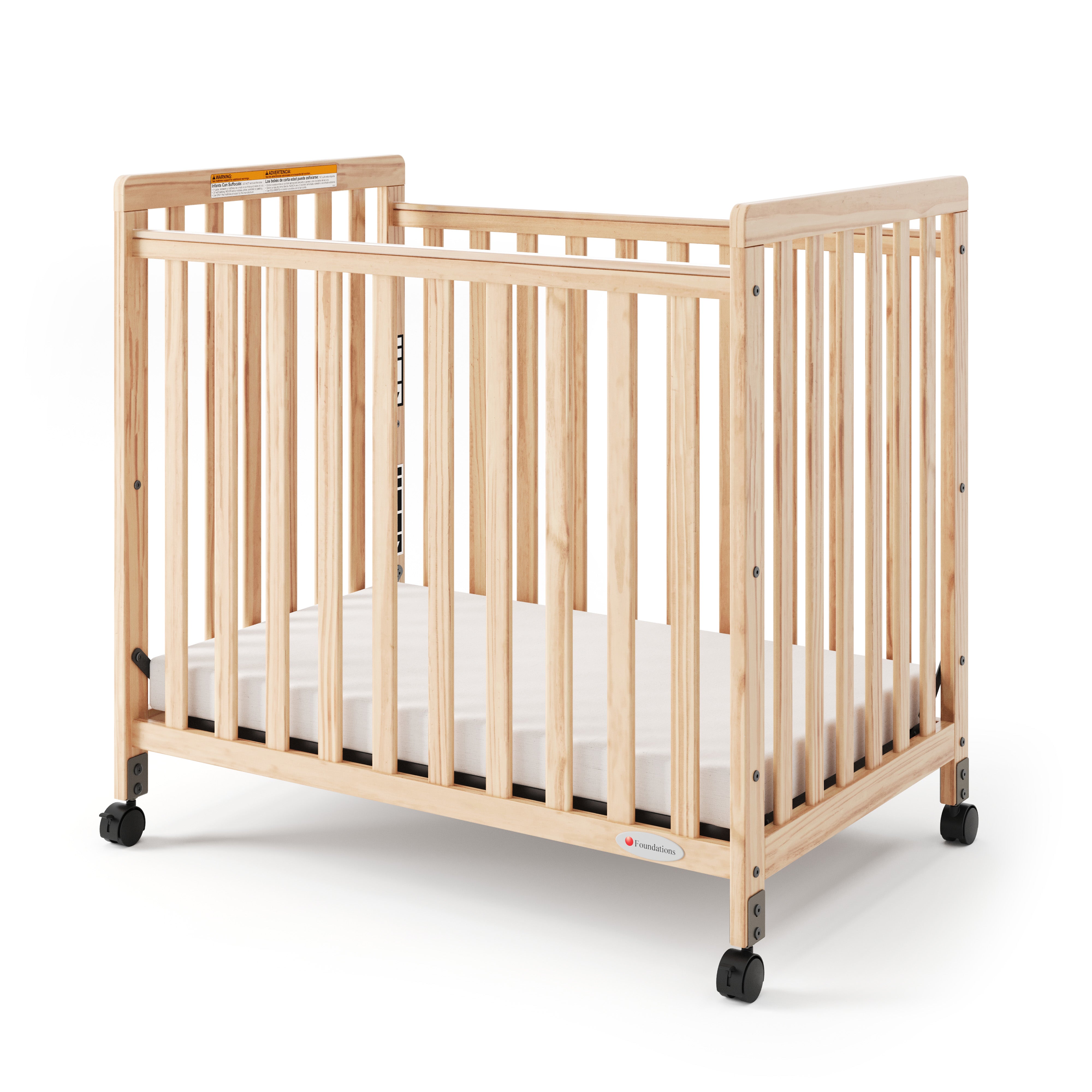 SafetyCraft® Fixed-Side Compact Wood Crib, Slatted End Panels