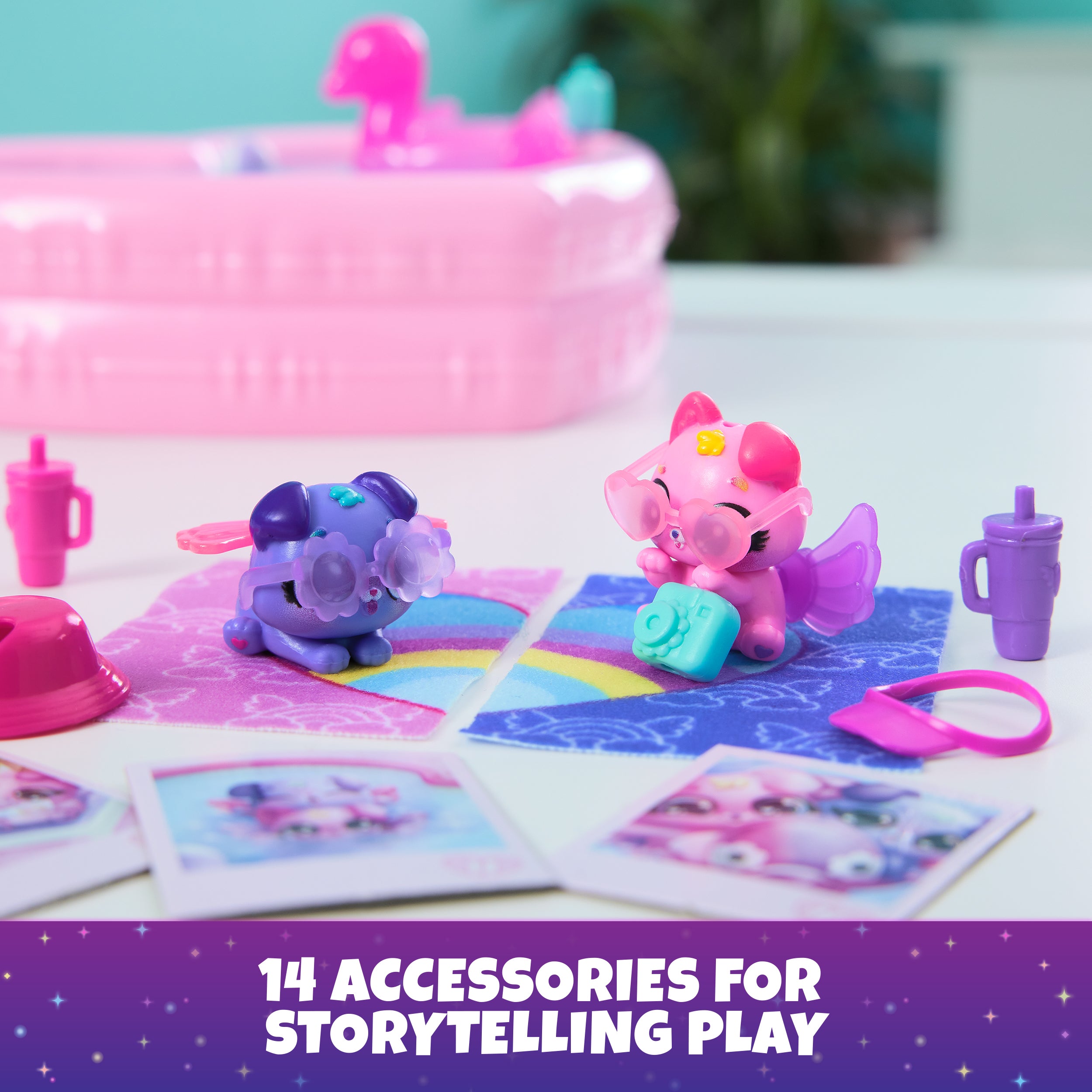 Hatchimals Alive, Neon Rainbow Bestie Pool Party with 2 BFF Figures in Color Reveal Eggs, 14 Accessories, Kids Toys for Ages 3 and up