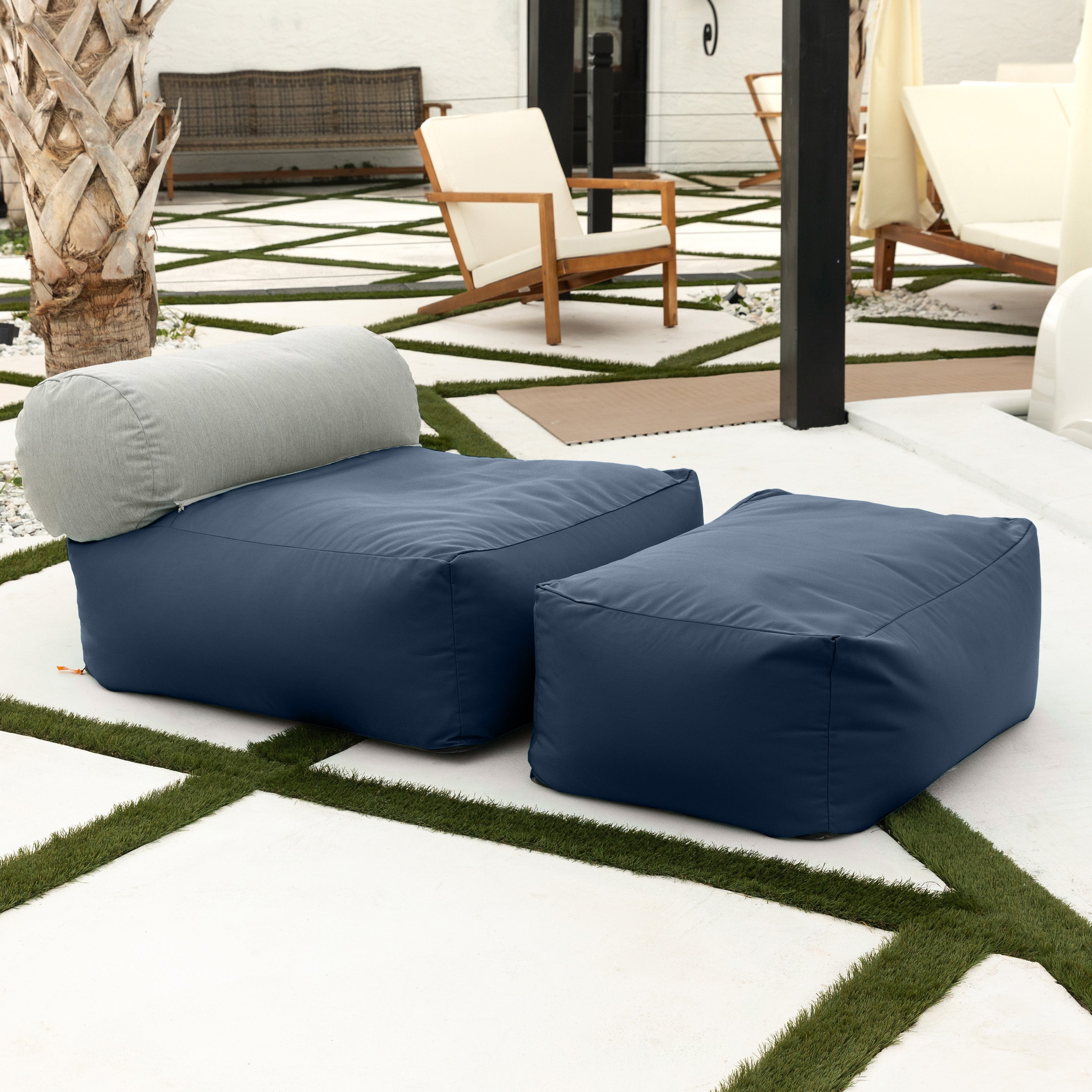 Jaxx Tybee Large Outdoor Lounge w/ Bolster and Ottoman - Navy