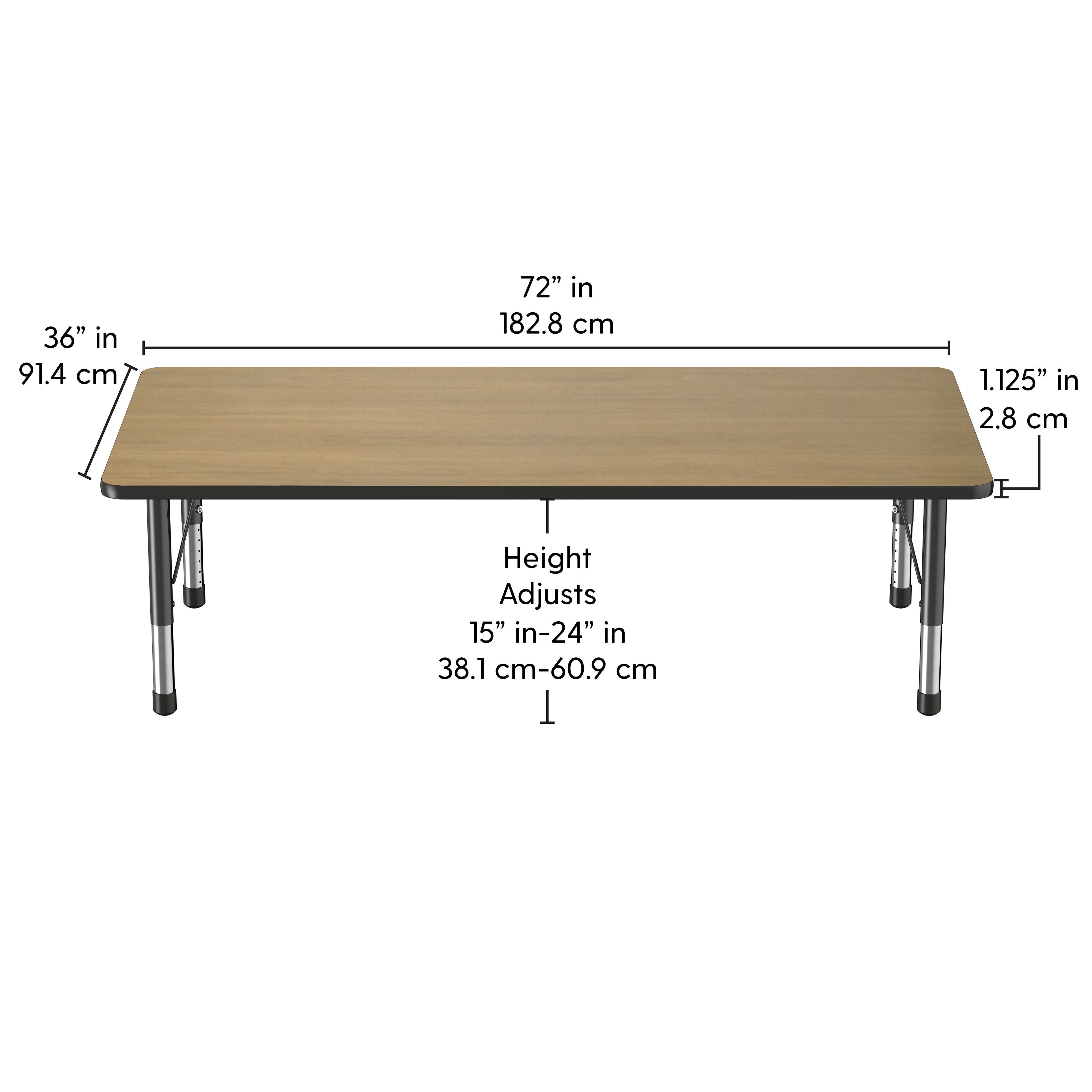 36" x 72" Rectangle T-Molding Activity Table with Adjustable Chunky Legs - Pasadena Oak/Black