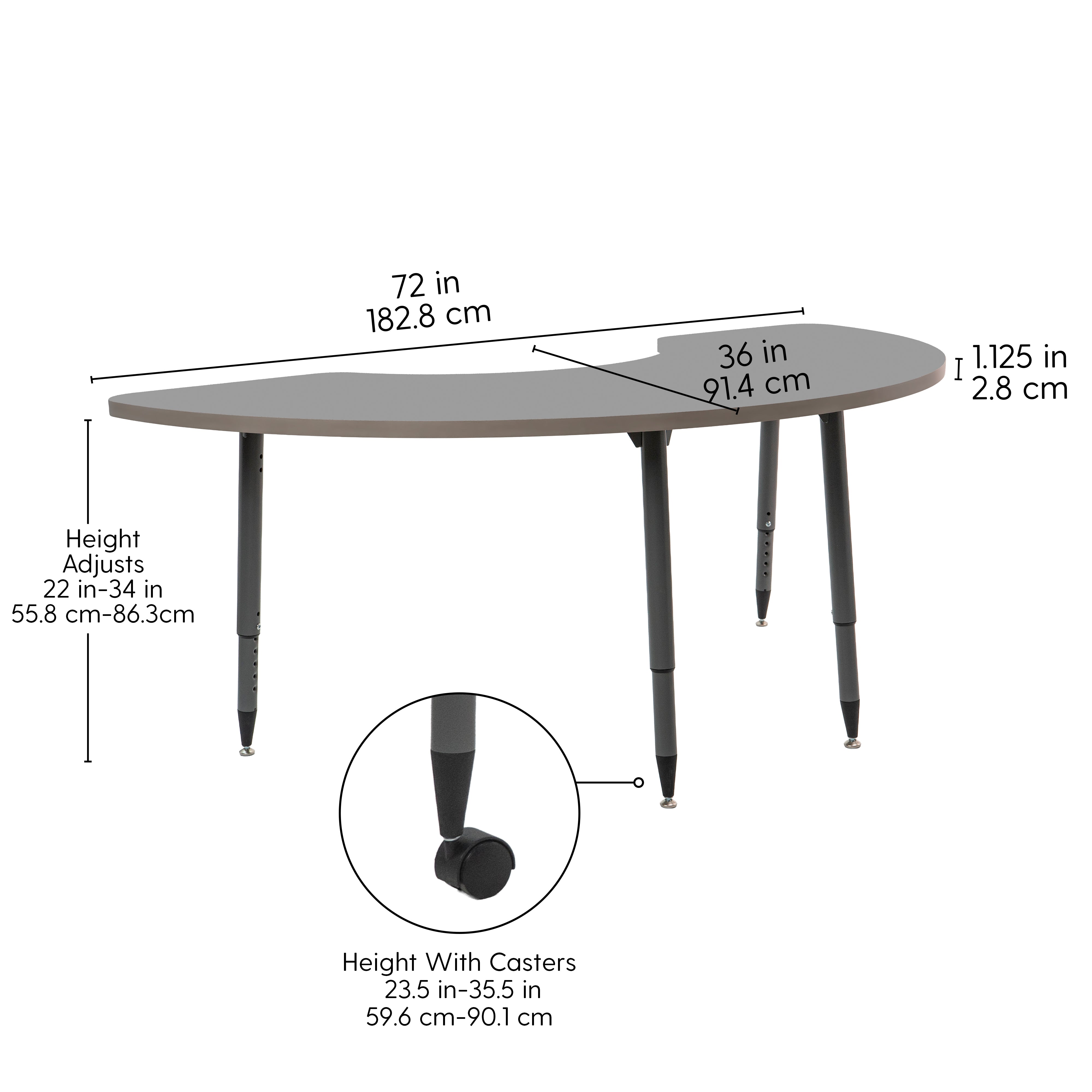 Adapte 36" x 72" Half Moon Thermofused Activity Table with Adjustable Tapered Legs - North Sea/North Sea