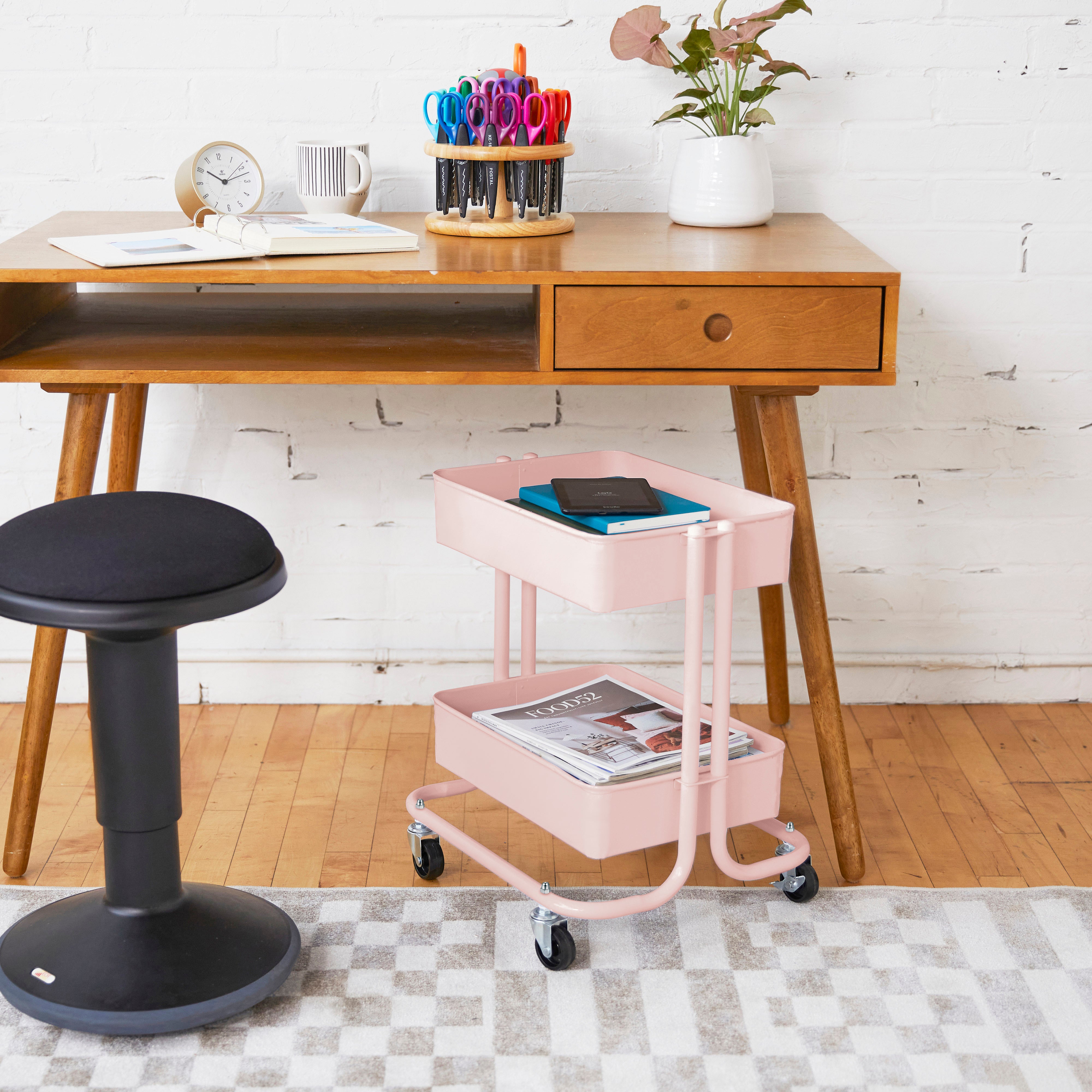 2-Tier Metal Rolling Utility Cart - Pink