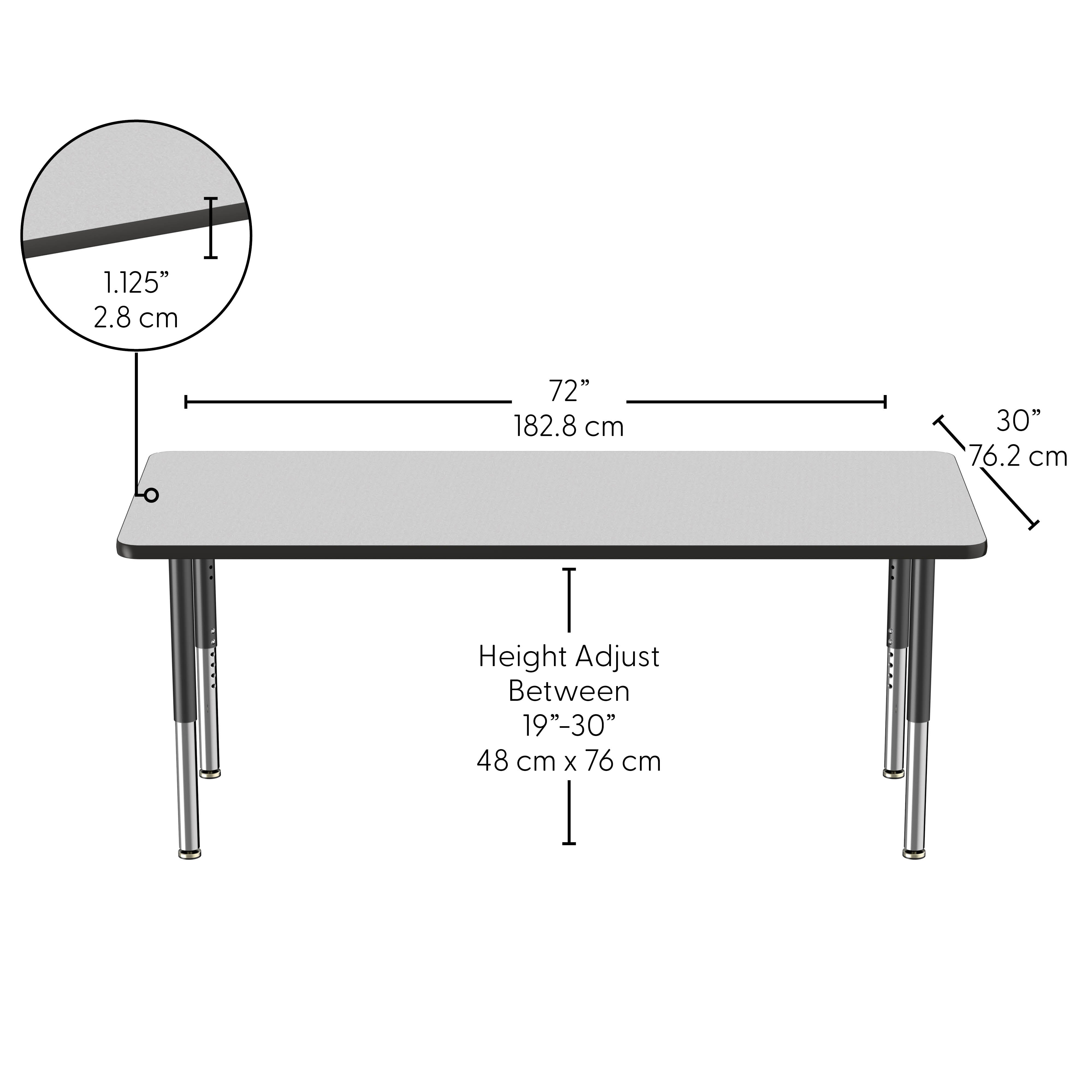 30" x 72" Rectangle Thermofused Activity Table with Adjustable Super Legs - Gray/Black