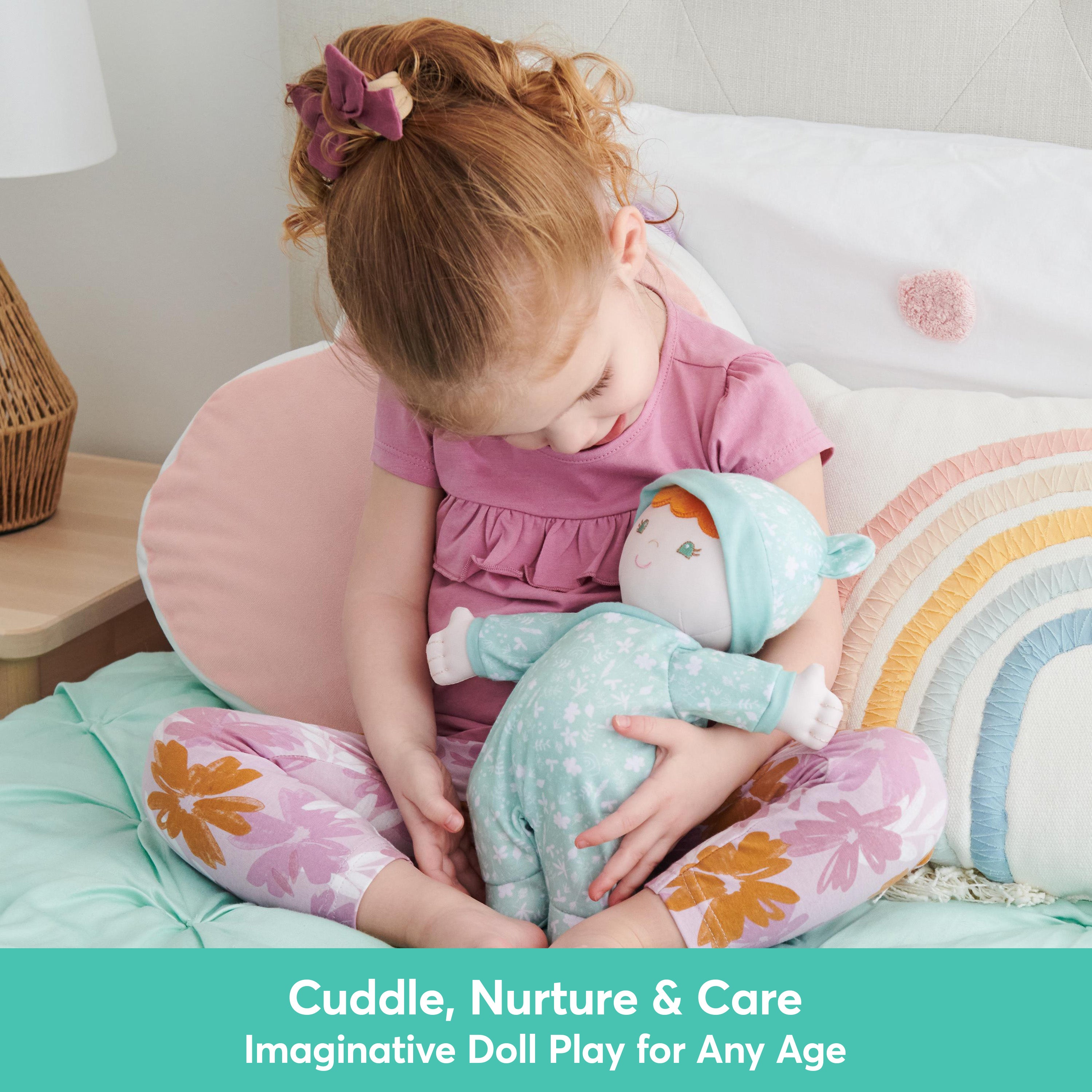 Baby GUND Sustainable Baby Doll, Plush Doll Made from Recycled Materials, For Newborns and Toddlers, Green, 12”