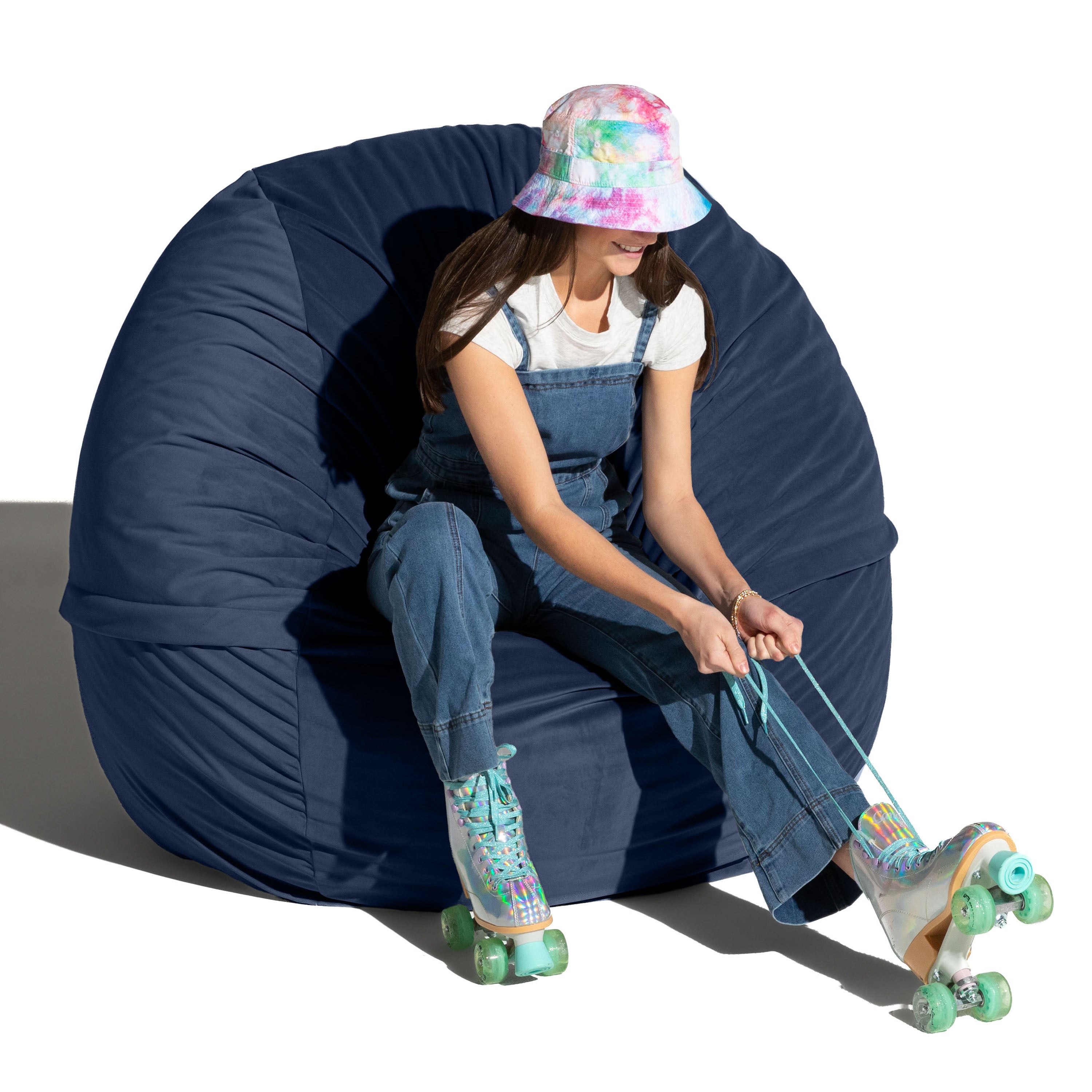 Jaxx 5 Foot Saxx - Large Round Bean Bag Chair for Adults - Lush Velvet Navy Blue