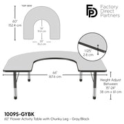 60" x 66" Horseshoe T-Molding Activity Table with Adjustable Chunky Legs - Gray/Black