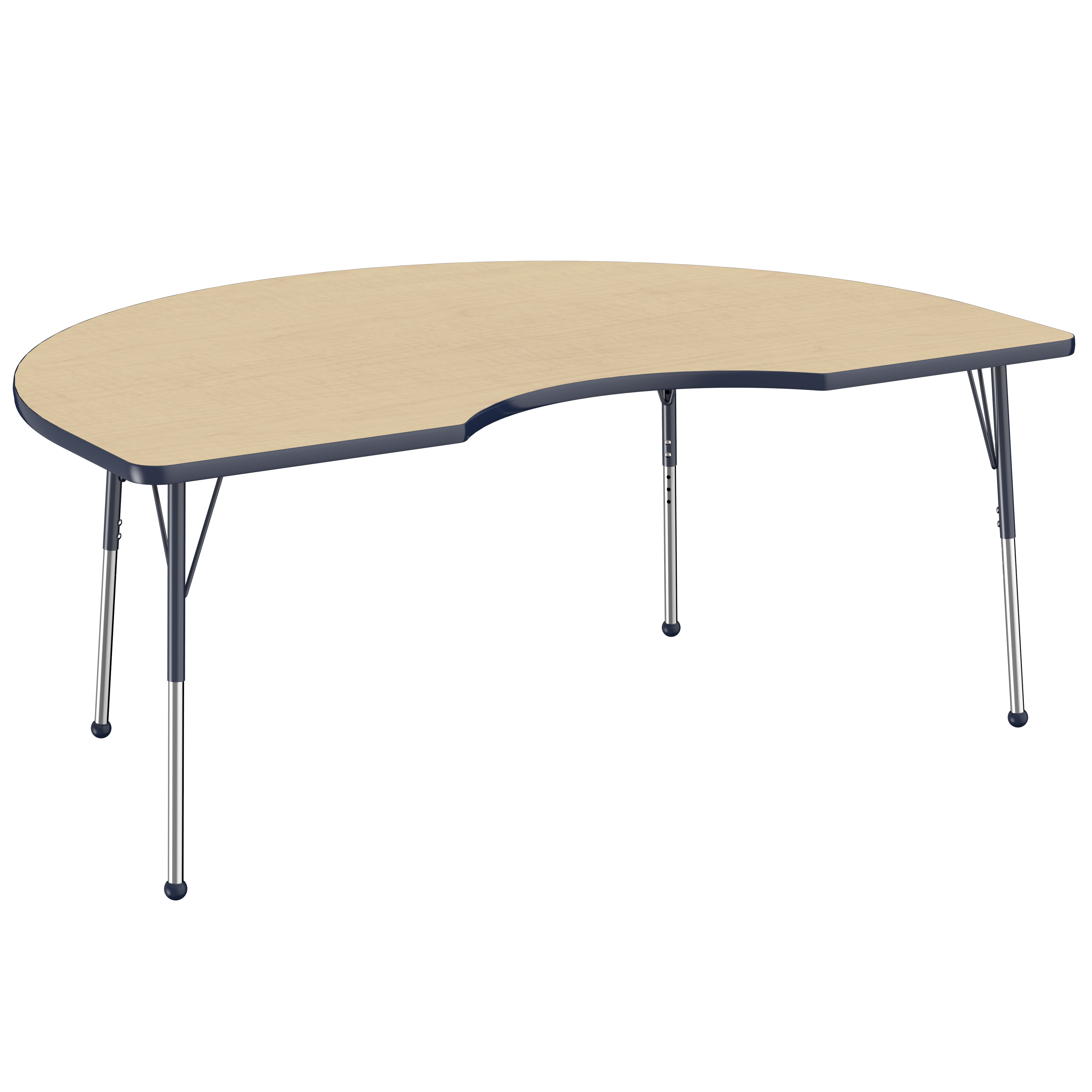 48" x 72" Kidney T-Molding Activity Table with Adjustable Standard Ball Glide Legs - Maple/Navy