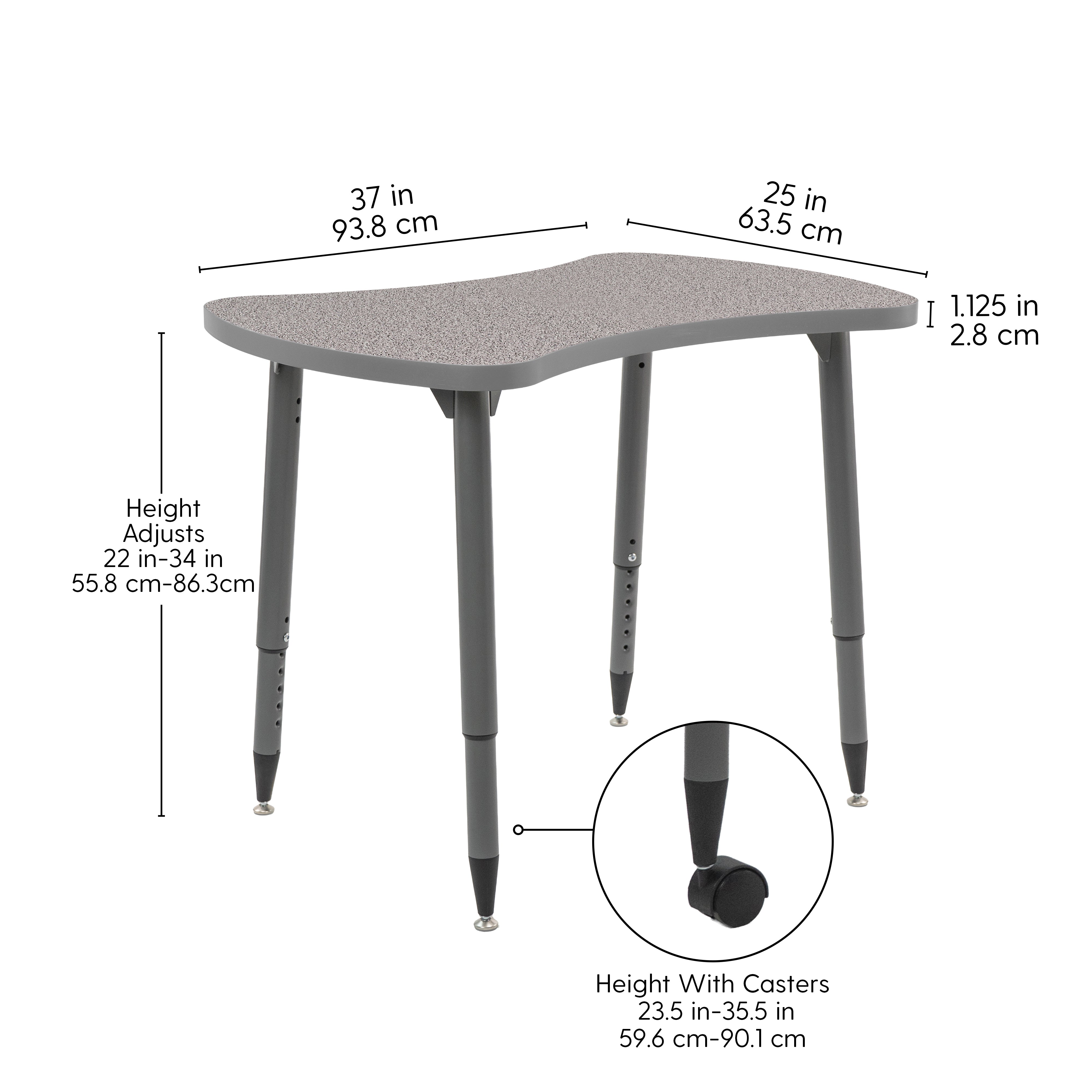 Adapte 25" x 37" Bowtie Thermofused Activity Table with Adjustable Tapered Legs - Gray/North Sea