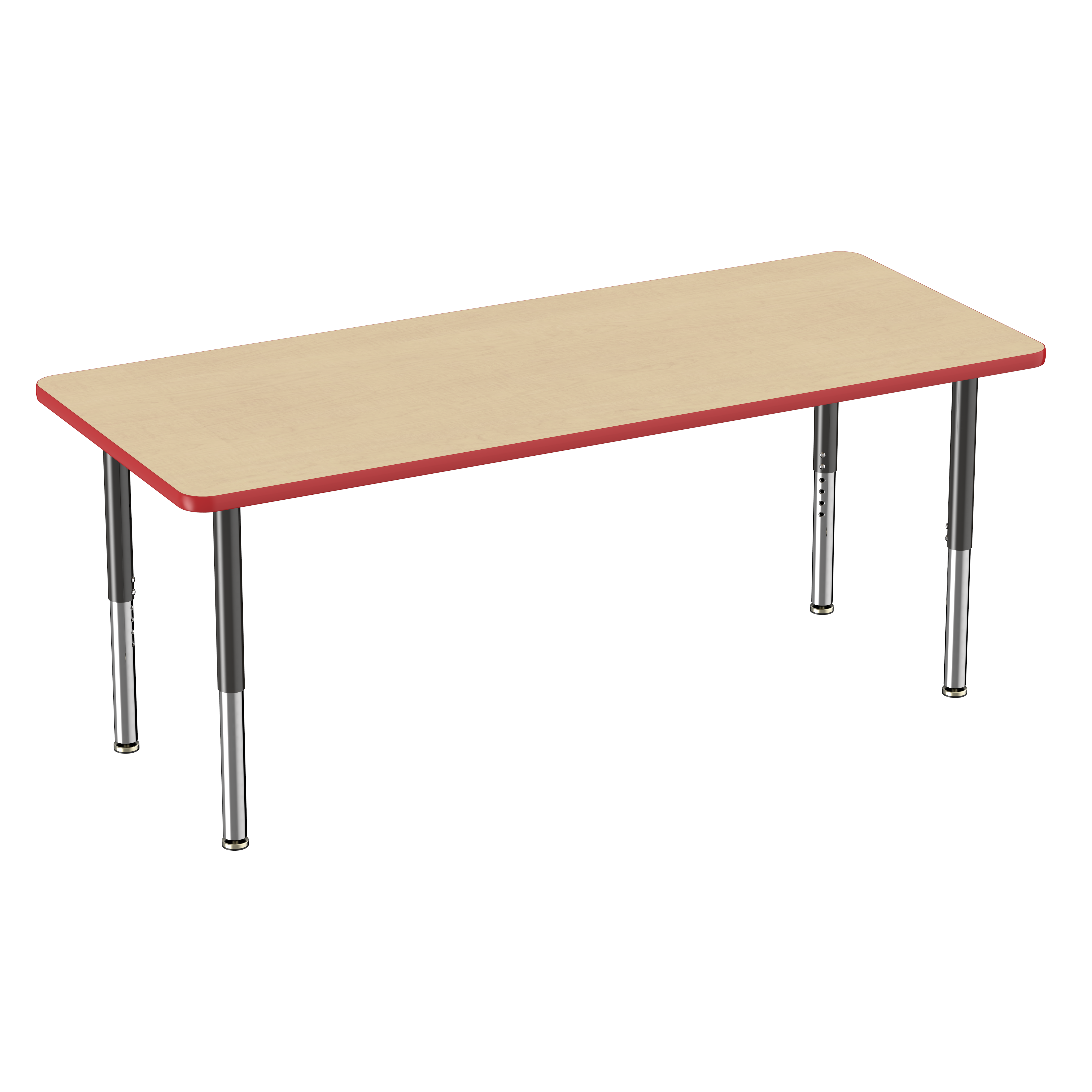 30" x 72" Rectangle T-Molding Activity Table with Adjustable Super Legs - Maple/Red/Black