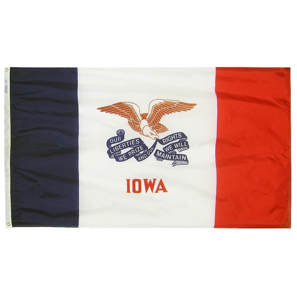 Iowa State Flag 5x8 ft. Nylon SolarGuard Nyl-Glo 100% Made in USA to Official State Design Specifications.
