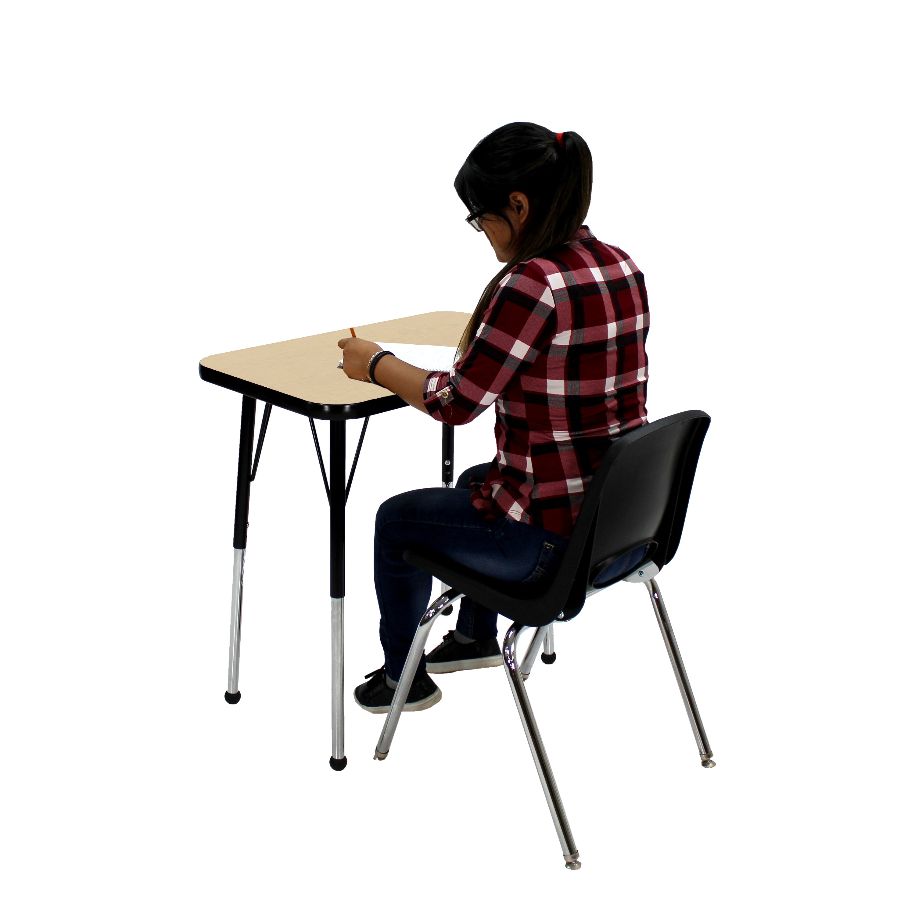 18" x 30" Rectangle T-Molding Activity Table with Adjustable Standard Ball Glide Legs - Maple/Black