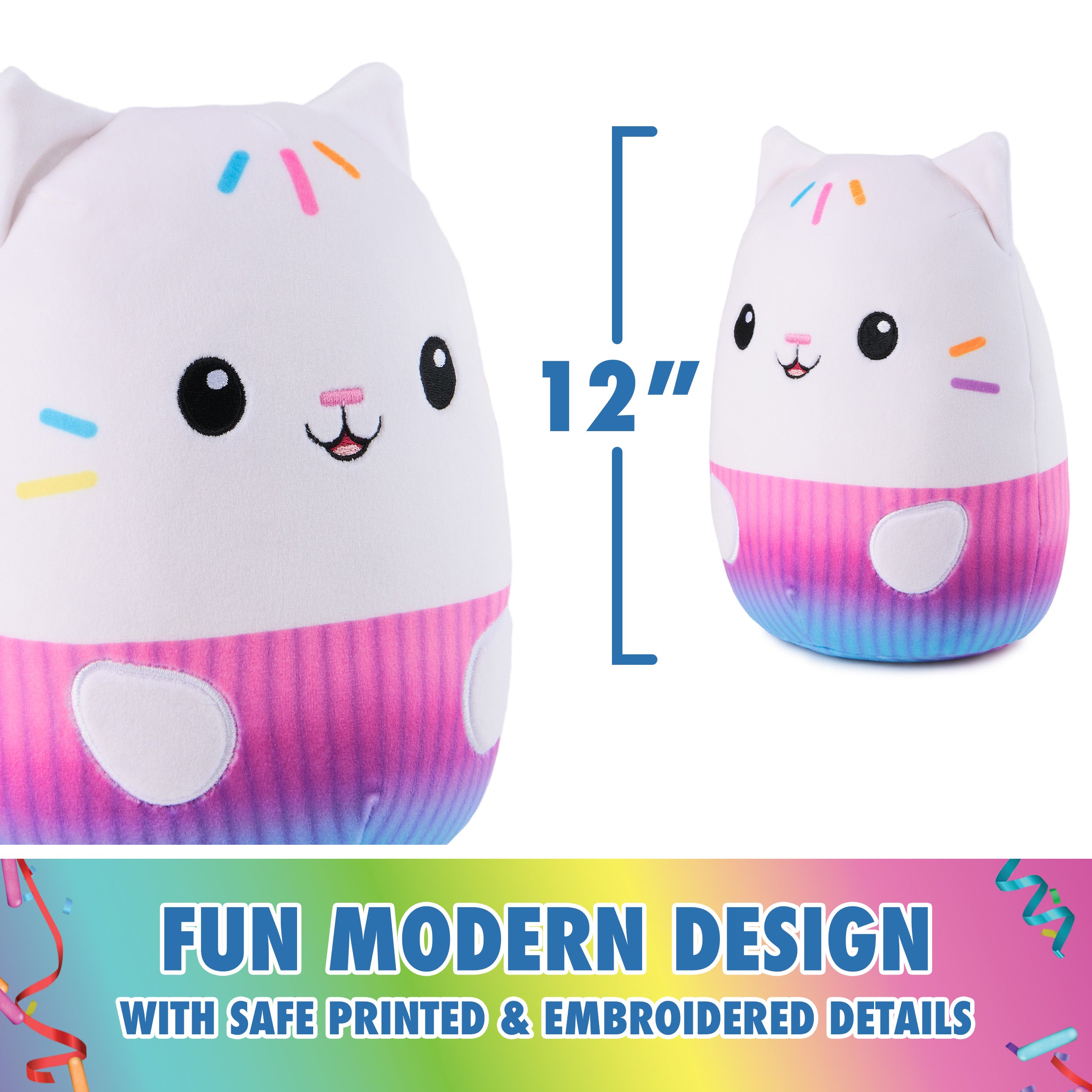 Gabby’s Dollhouse Official Cakey Cat Squishy Plush Toy, Cat Stuffed Animal, Squishy Toys for Ages 1 & Up, White, 12”