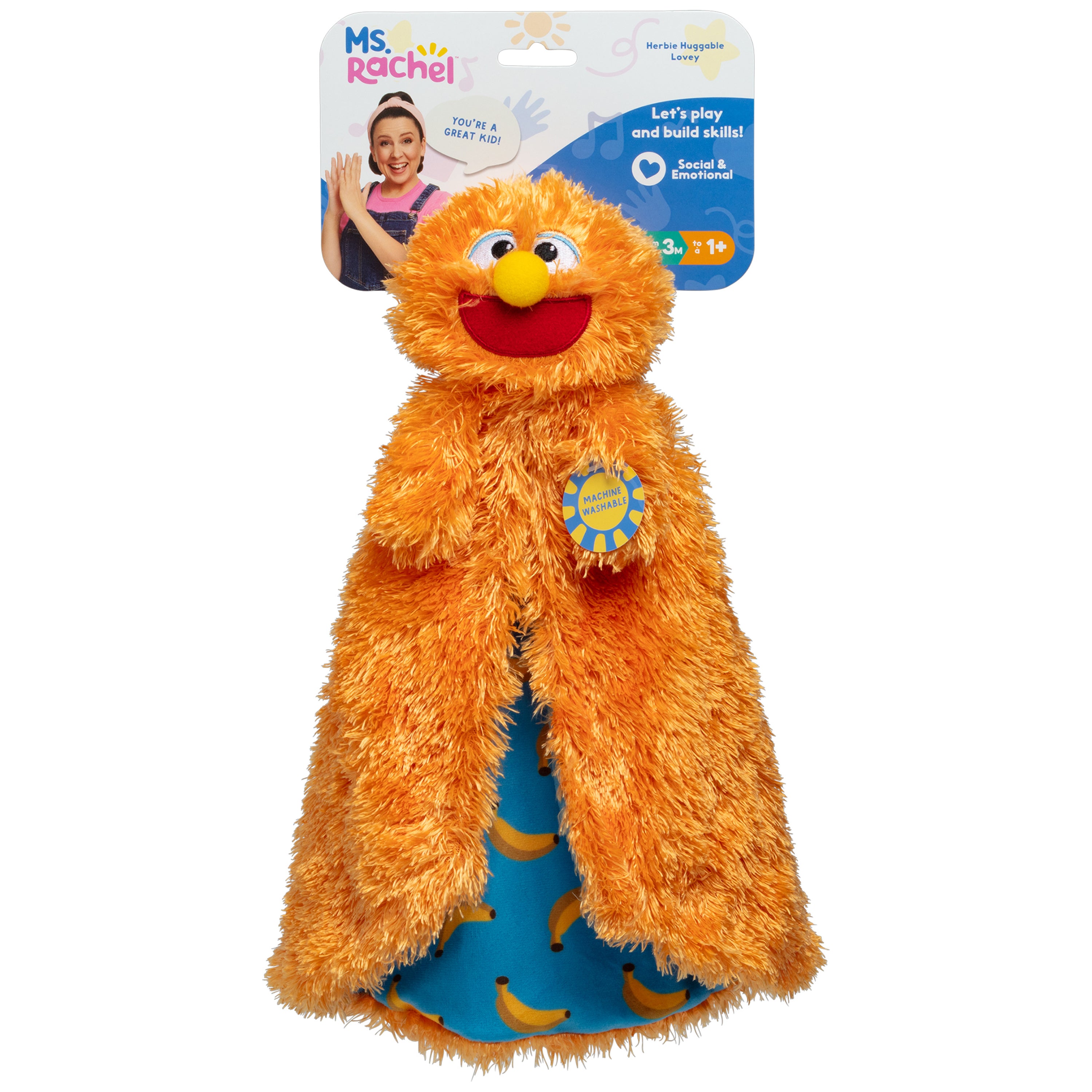 Ms. Rachel Official Herbie Huggable Lovey, Double Sided, Machine Washable Security Blankets for Babies Ages 3 Months to 1+