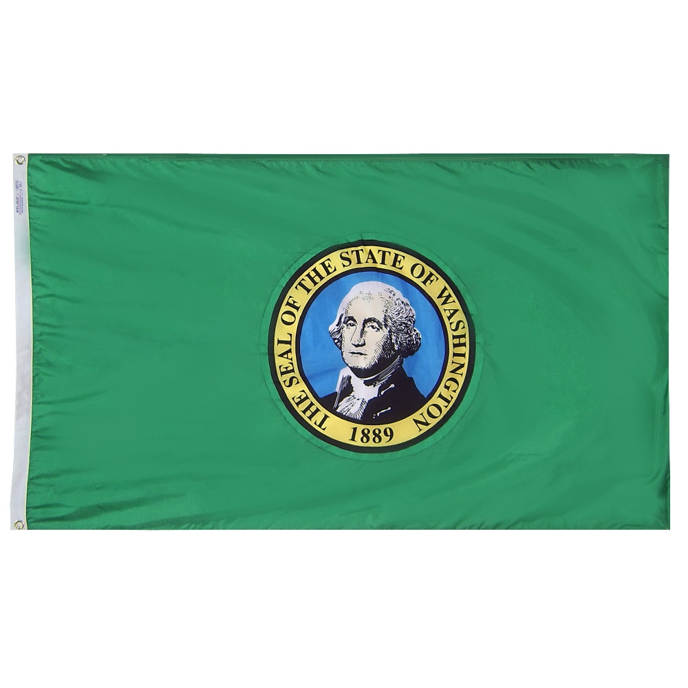 Washington State Flag 5x8 ft. Nylon SolarGuard Nyl-Glo 100% Made in USA to Official State Design Specifications.