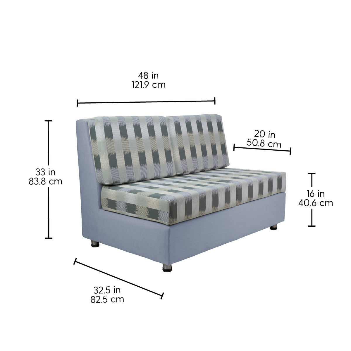 Outdoor Armless Sofa with Sunbrella - Dream Mist/Canvas Haze
