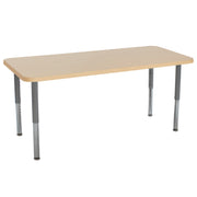 30" x 72" Rectangle La Madera Activity Table with Adjustable Super Legs - Maple Grain/Silver
