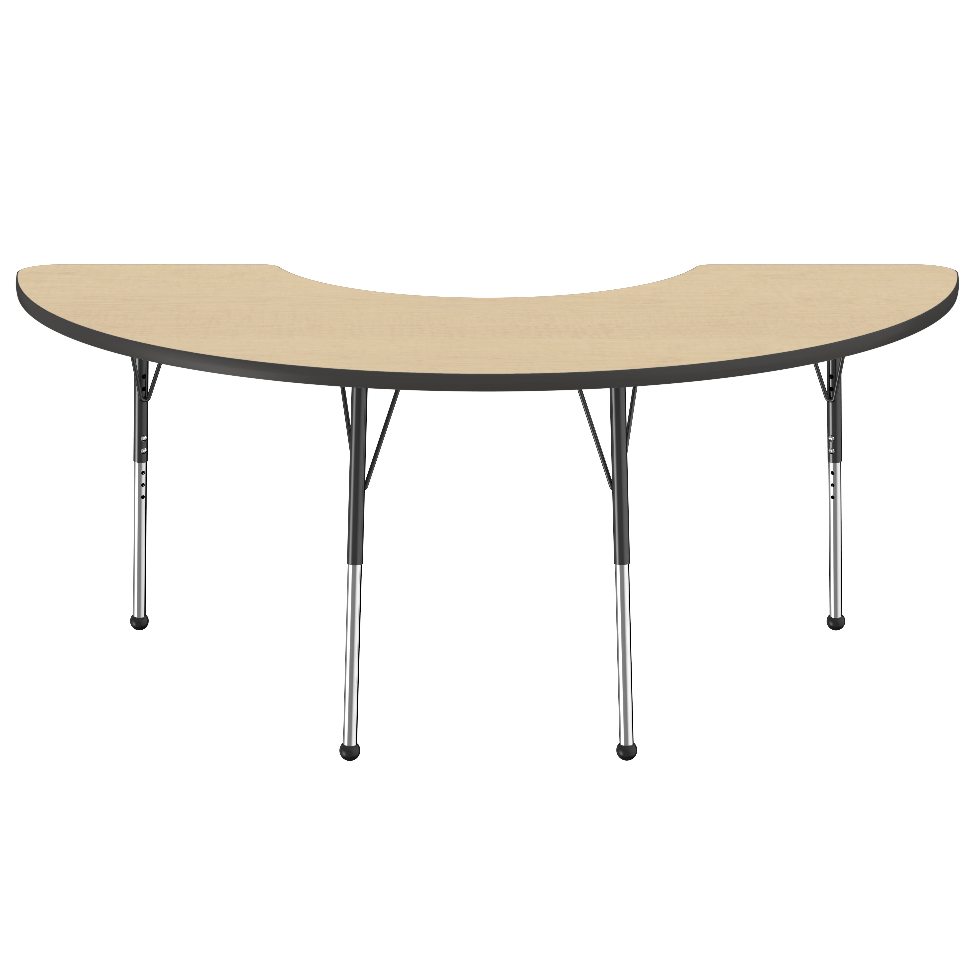 36" x 72" Half Moon Thermofused Activity Table with Adjustable Standard Ball Glide Legs - Maple/Black